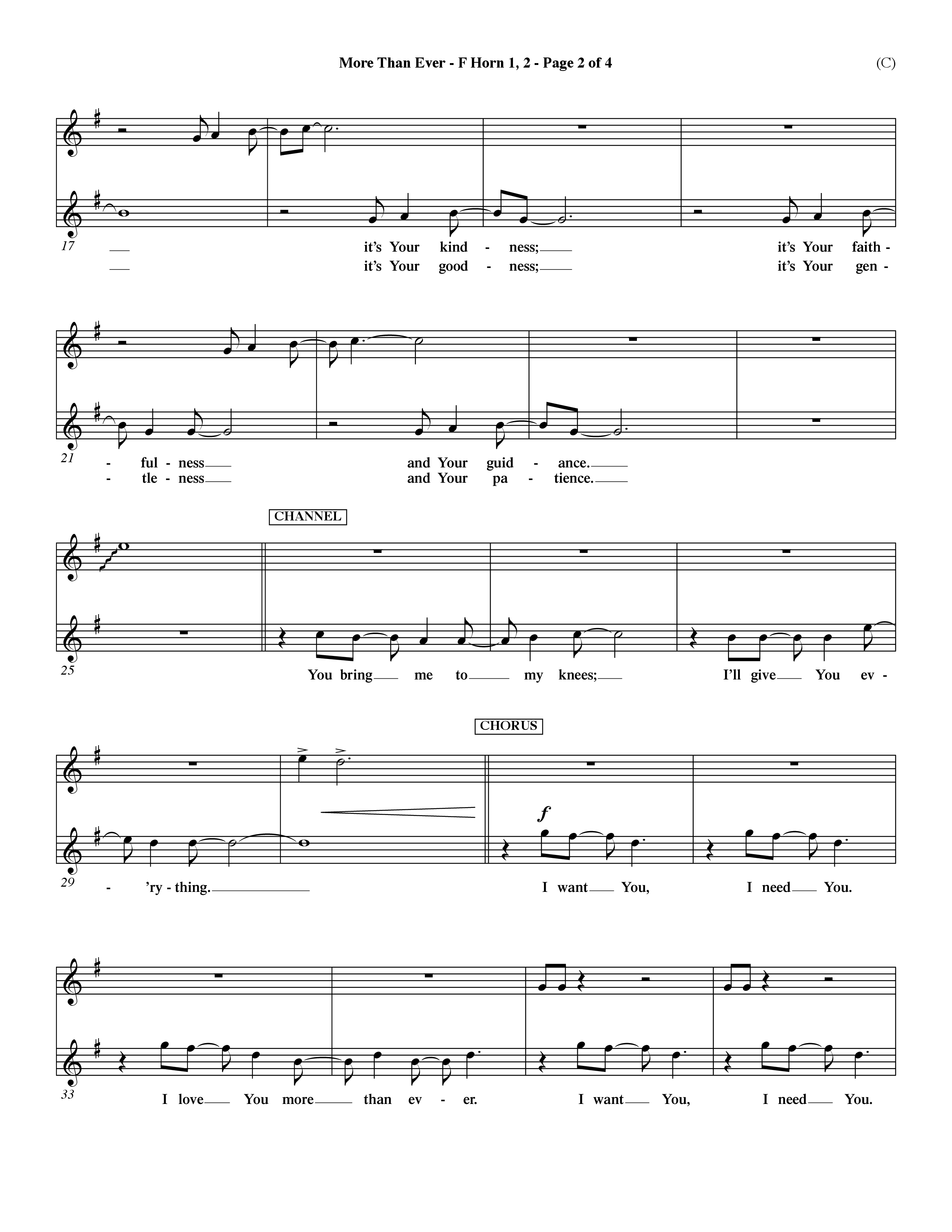 More Than Ever (Choral Anthem SATB) French Horn (Word Music Choral / Orch. Dave Williamson)