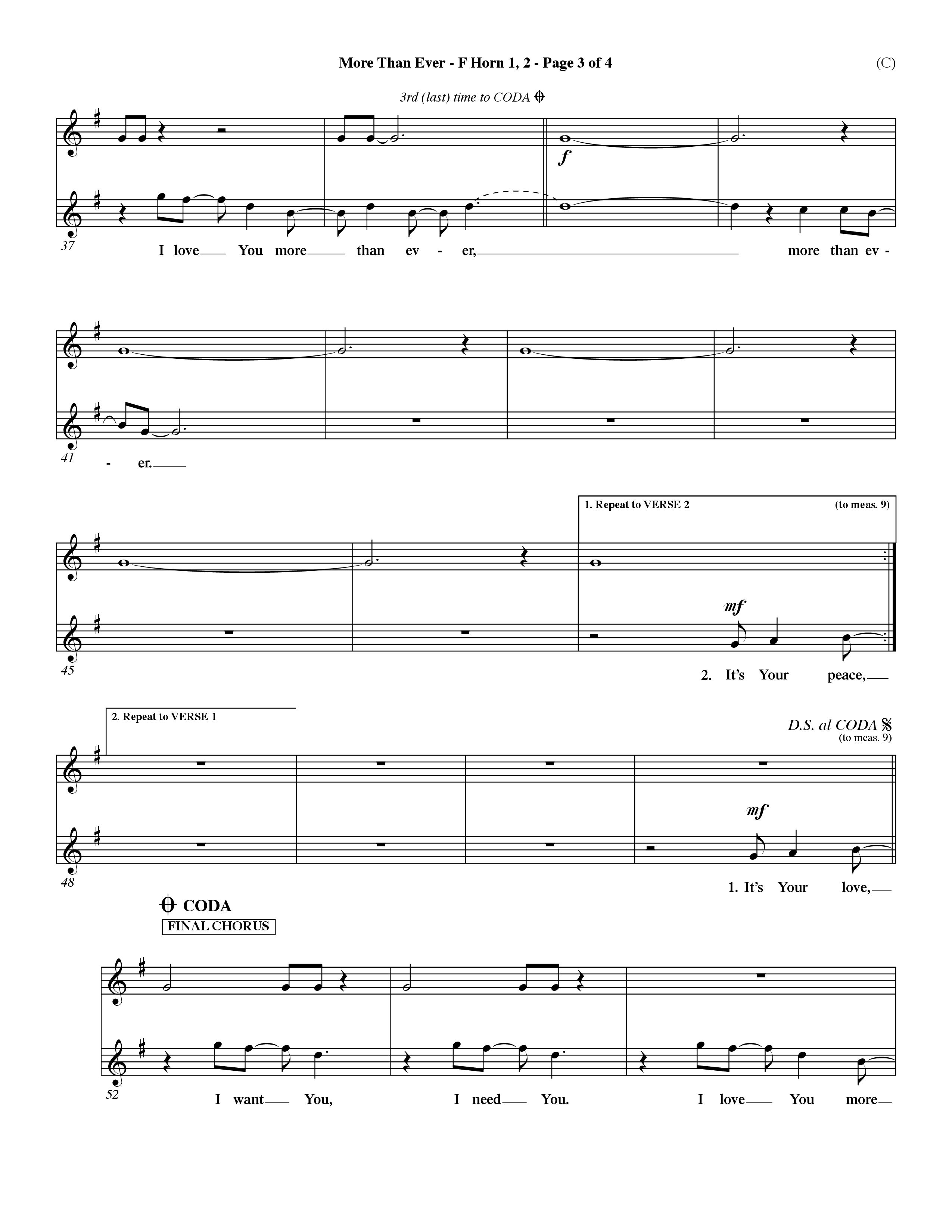 More Than Ever (Choral Anthem SATB) French Horn (Word Music Choral / Orch. Dave Williamson)