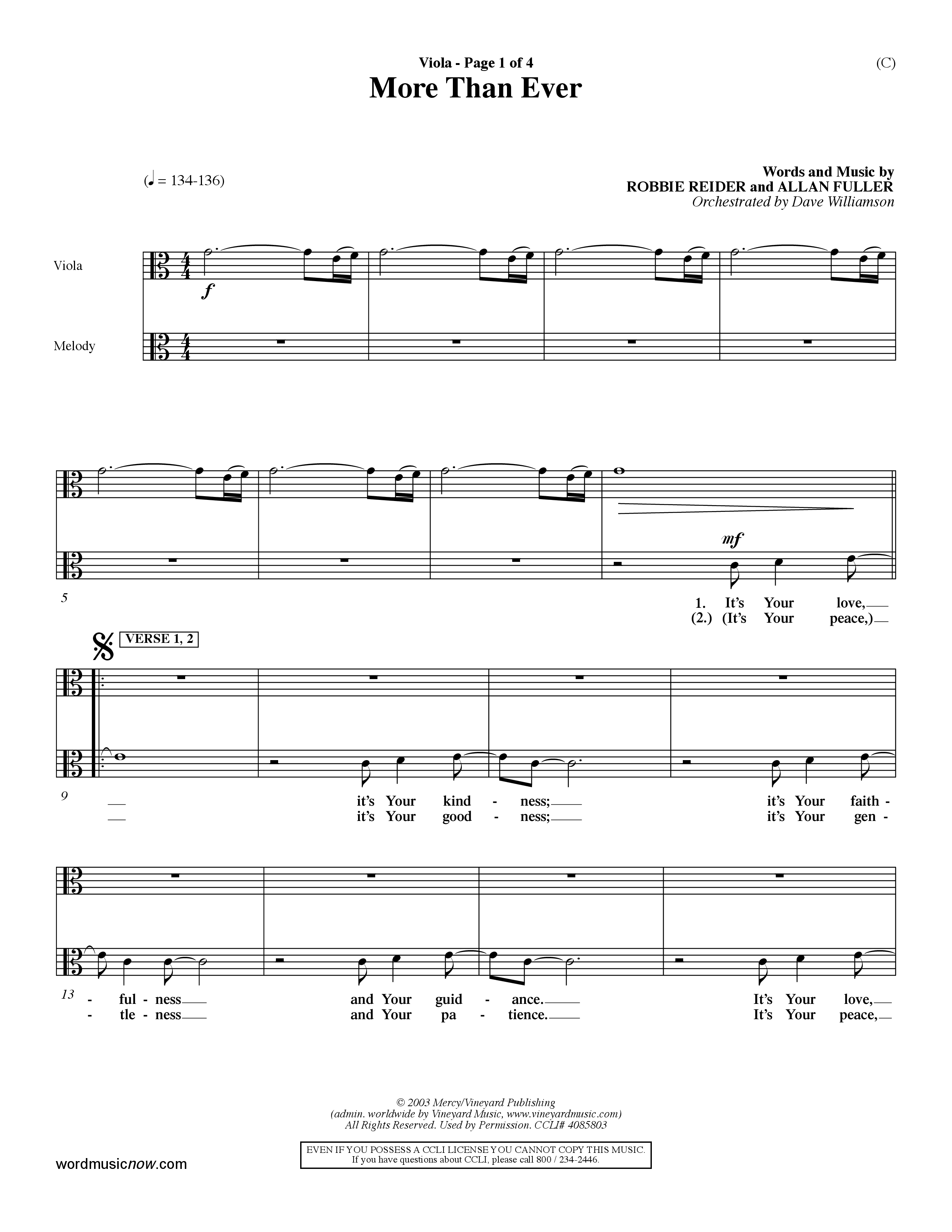 More Than Ever (Choral Anthem SATB) Viola (Word Music Choral / Orch. Dave Williamson)