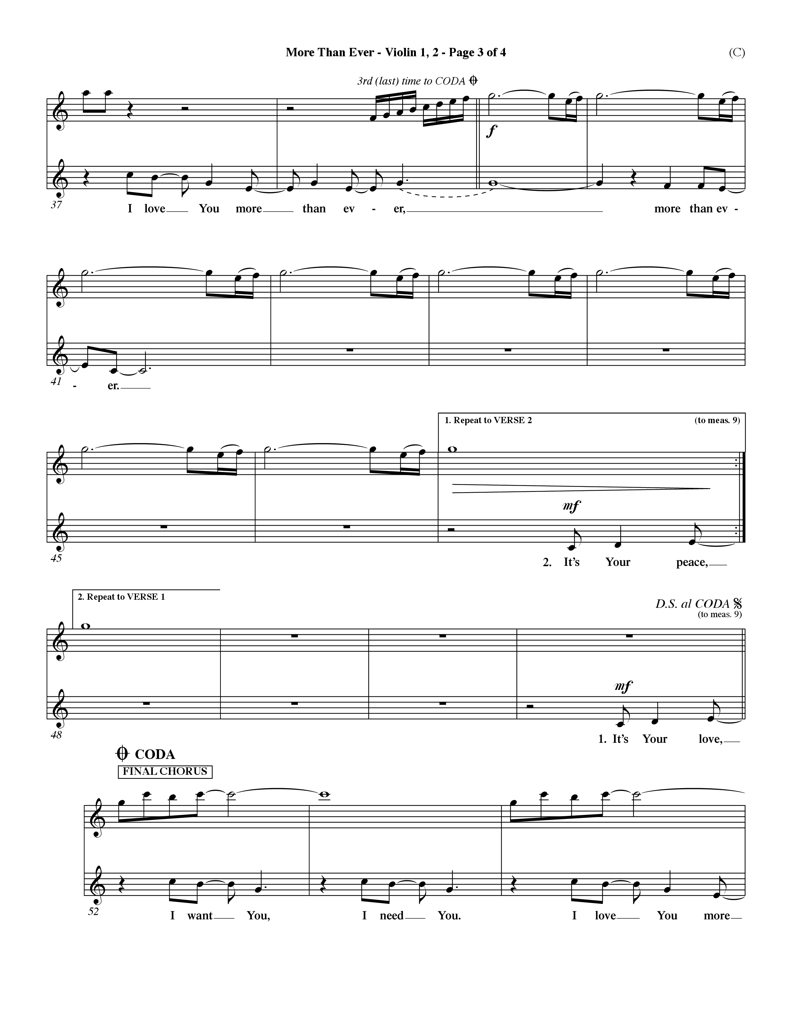 More Than Ever (Choral Anthem SATB) Violin 1/2 (Word Music Choral / Orch. Dave Williamson)