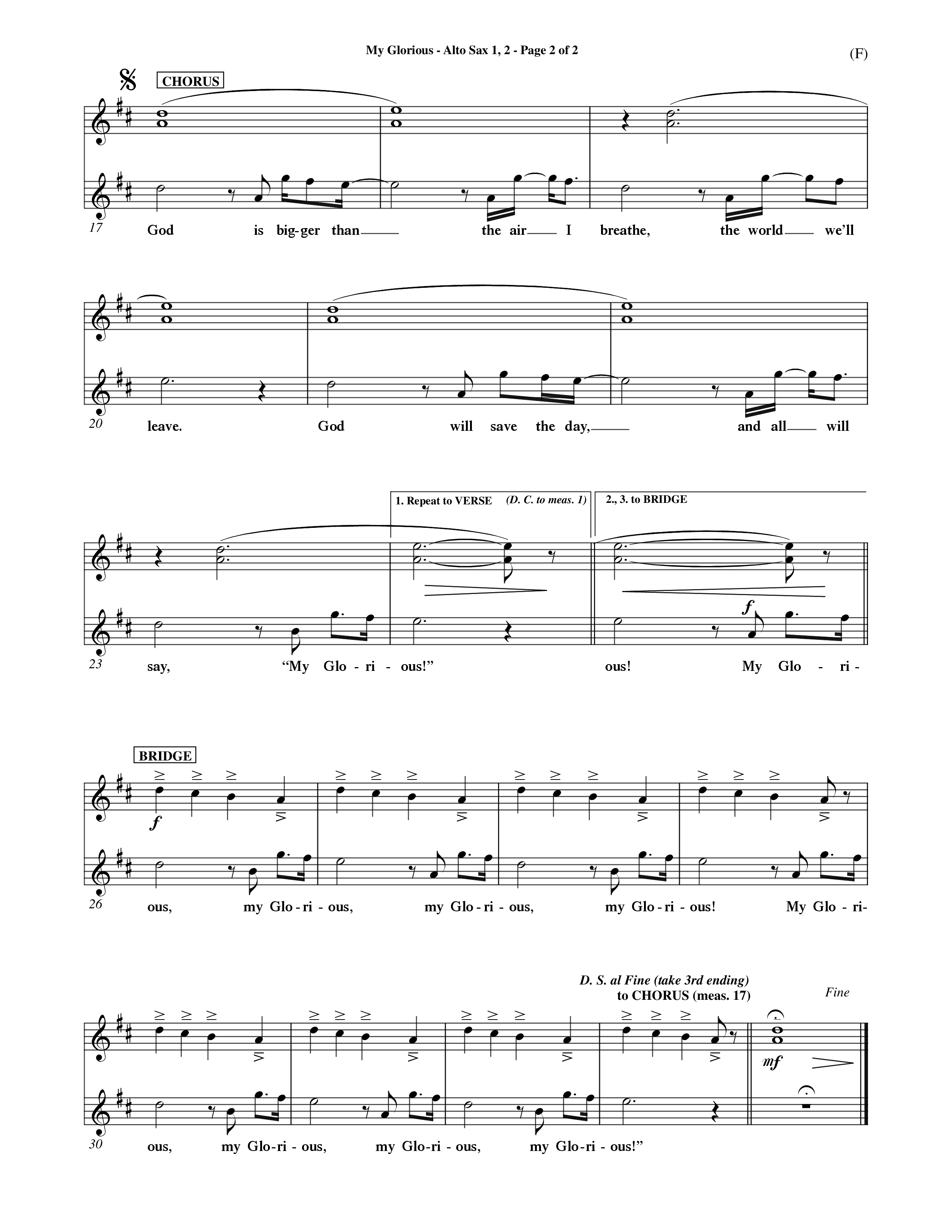 My Glorious (Choral Anthem SATB) Alto Sax 1/2 (Word Music Choral / Orch. Jim Gray)