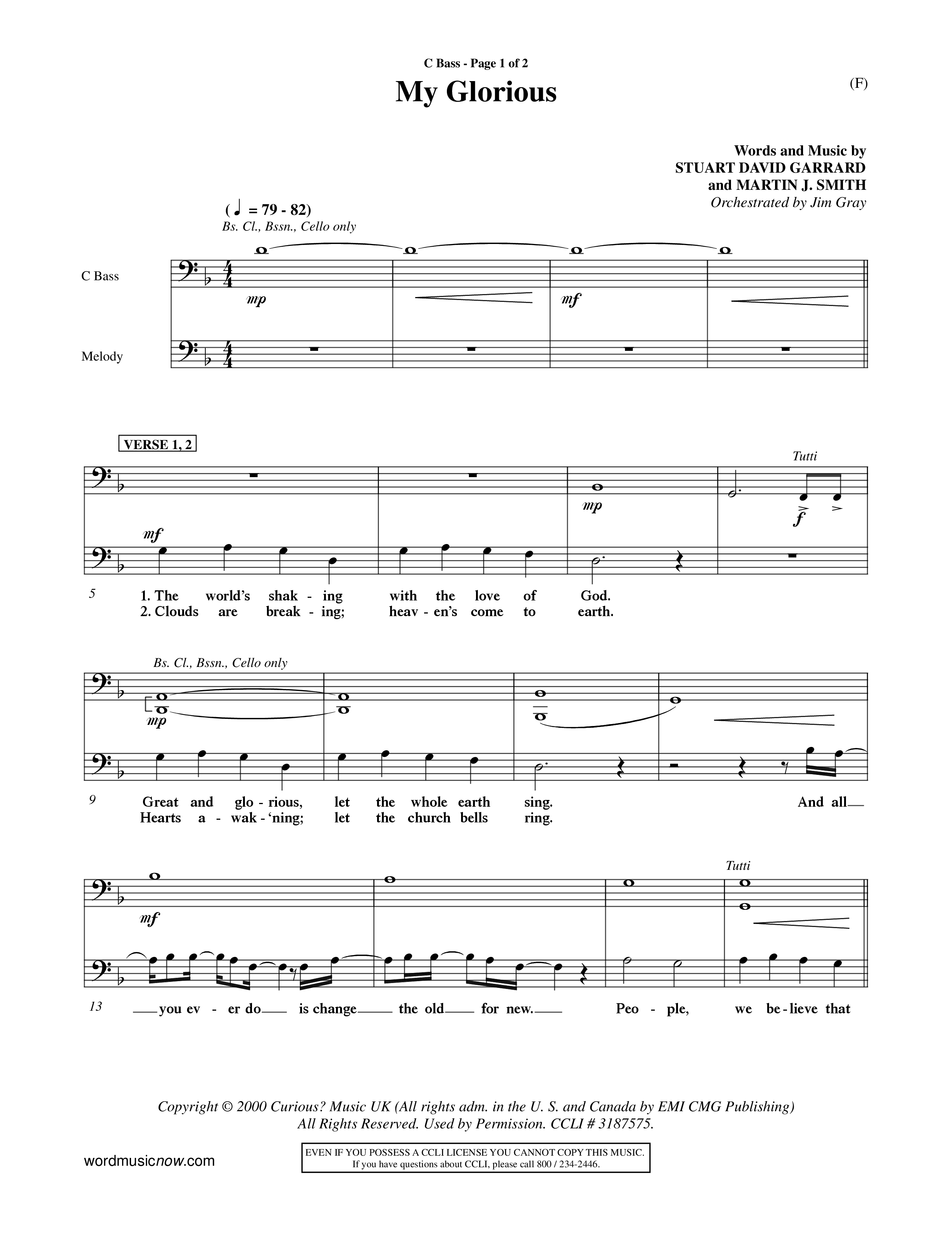 My Glorious (Choral Anthem SATB) Contrabass (Word Music Choral / Orch. Jim Gray)