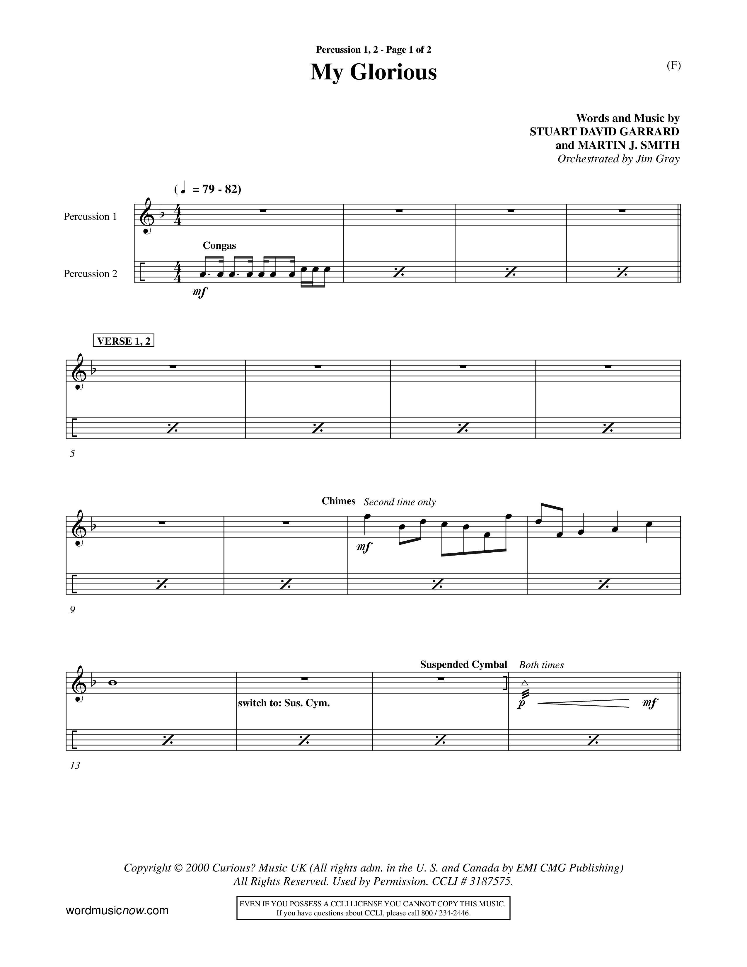 My Glorious (Choral Anthem SATB) Percussion 1/2 (Word Music Choral / Orch. Jim Gray)