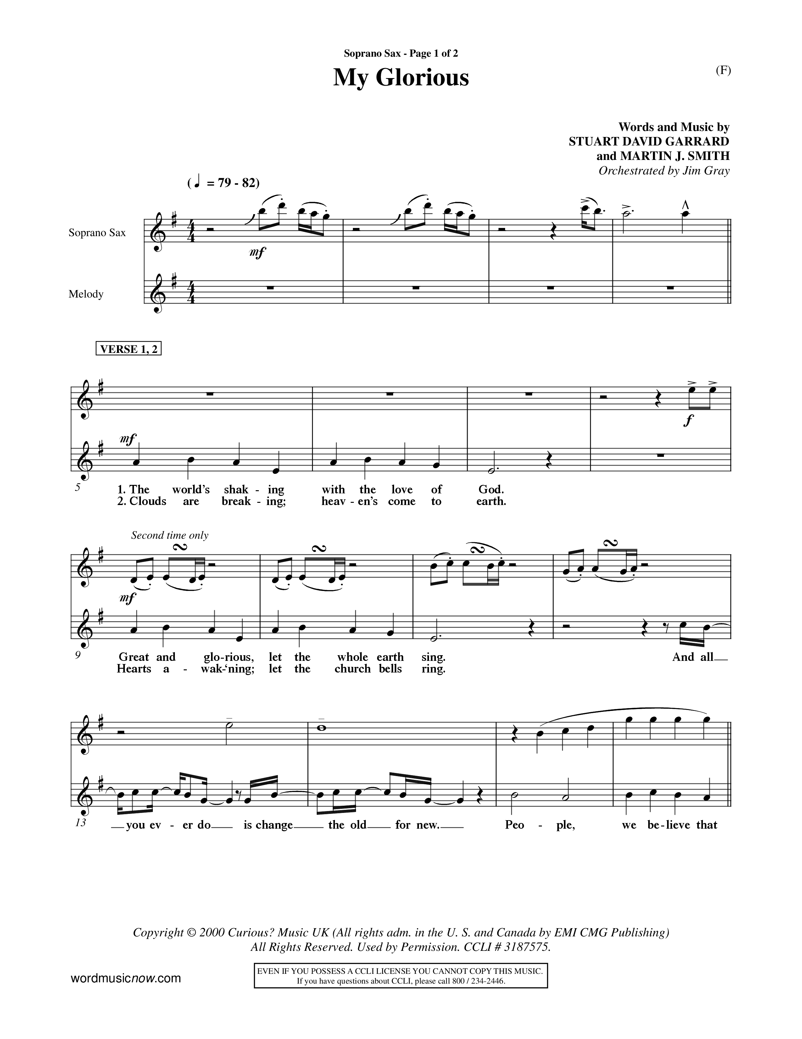My Glorious (Choral Anthem SATB) Saxophone (Word Music Choral / Orch. Jim Gray)