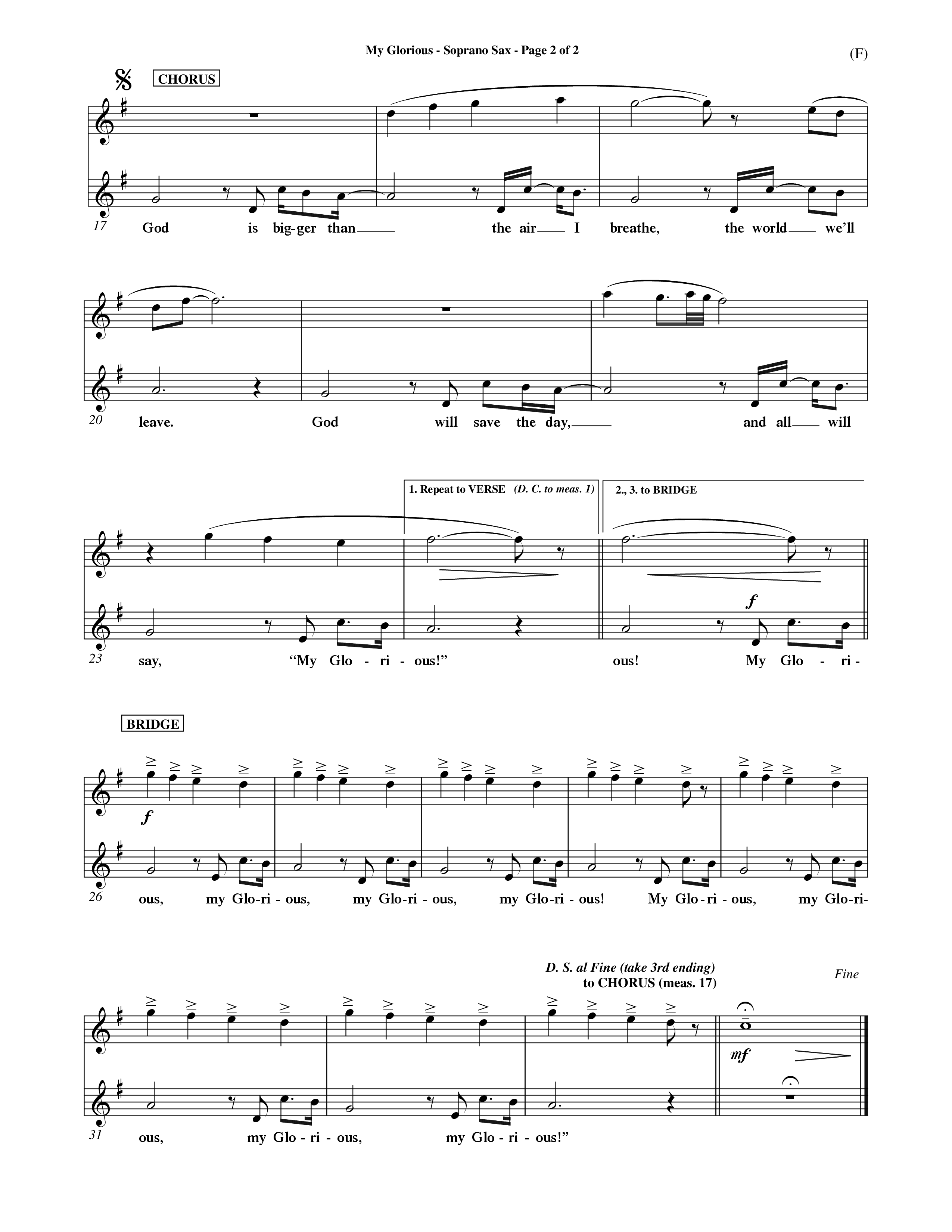 My Glorious (Choral Anthem SATB) Saxophone (Word Music Choral / Orch. Jim Gray)