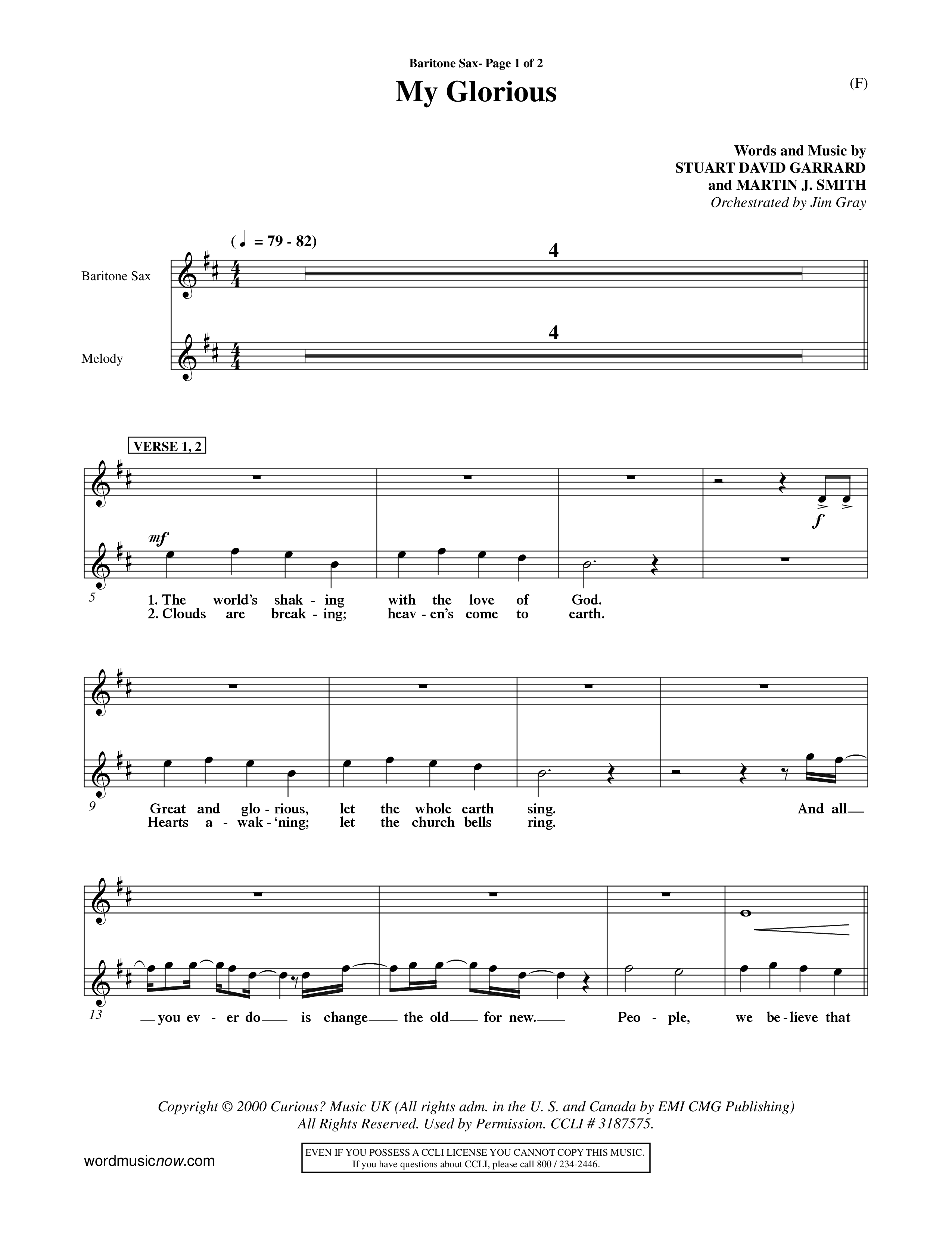 My Glorious (Choral Anthem SATB) Saxophone (Word Music Choral / Orch. Jim Gray)