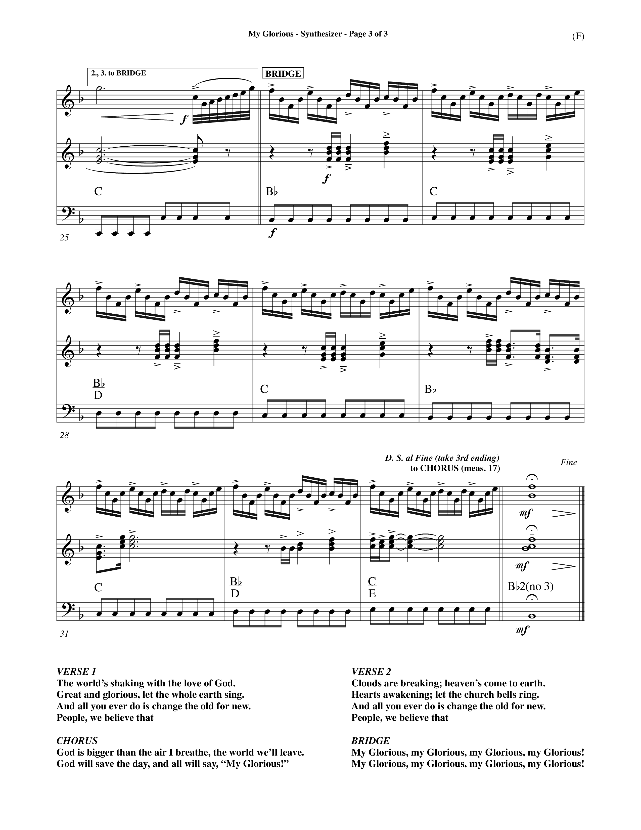My Glorious (Choral Anthem SATB) Synth (Word Music Choral / Orch. Jim Gray)