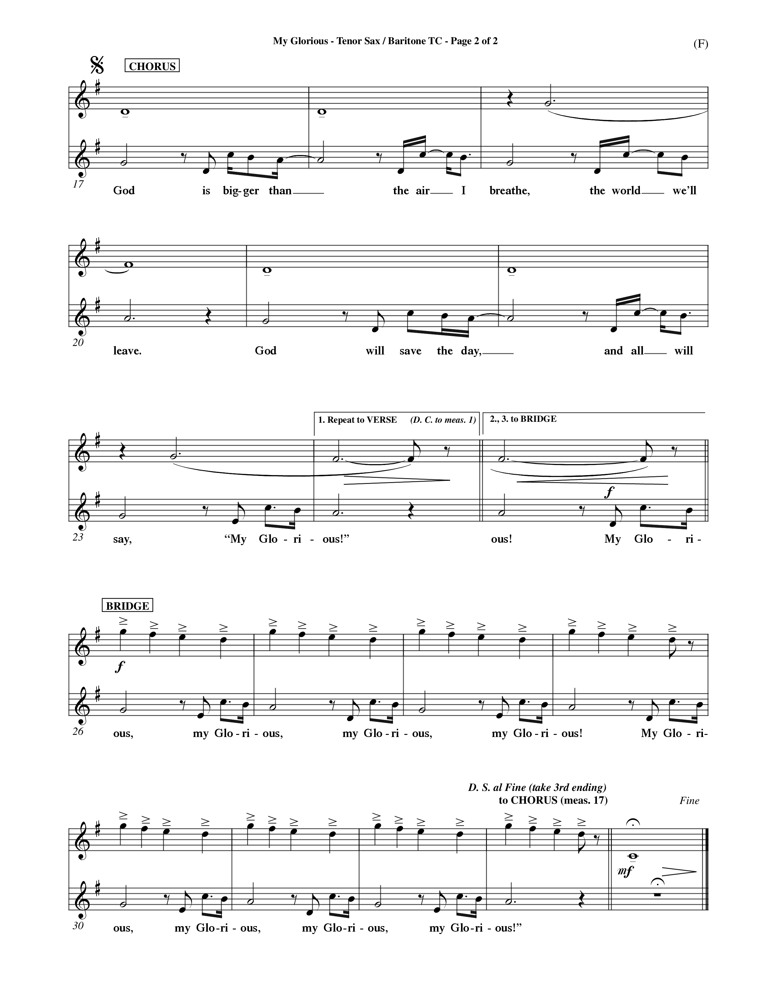 My Glorious (Choral Anthem SATB) Tenor Sax/Baritone T.C. (Word Music Choral / Orch. Jim Gray)