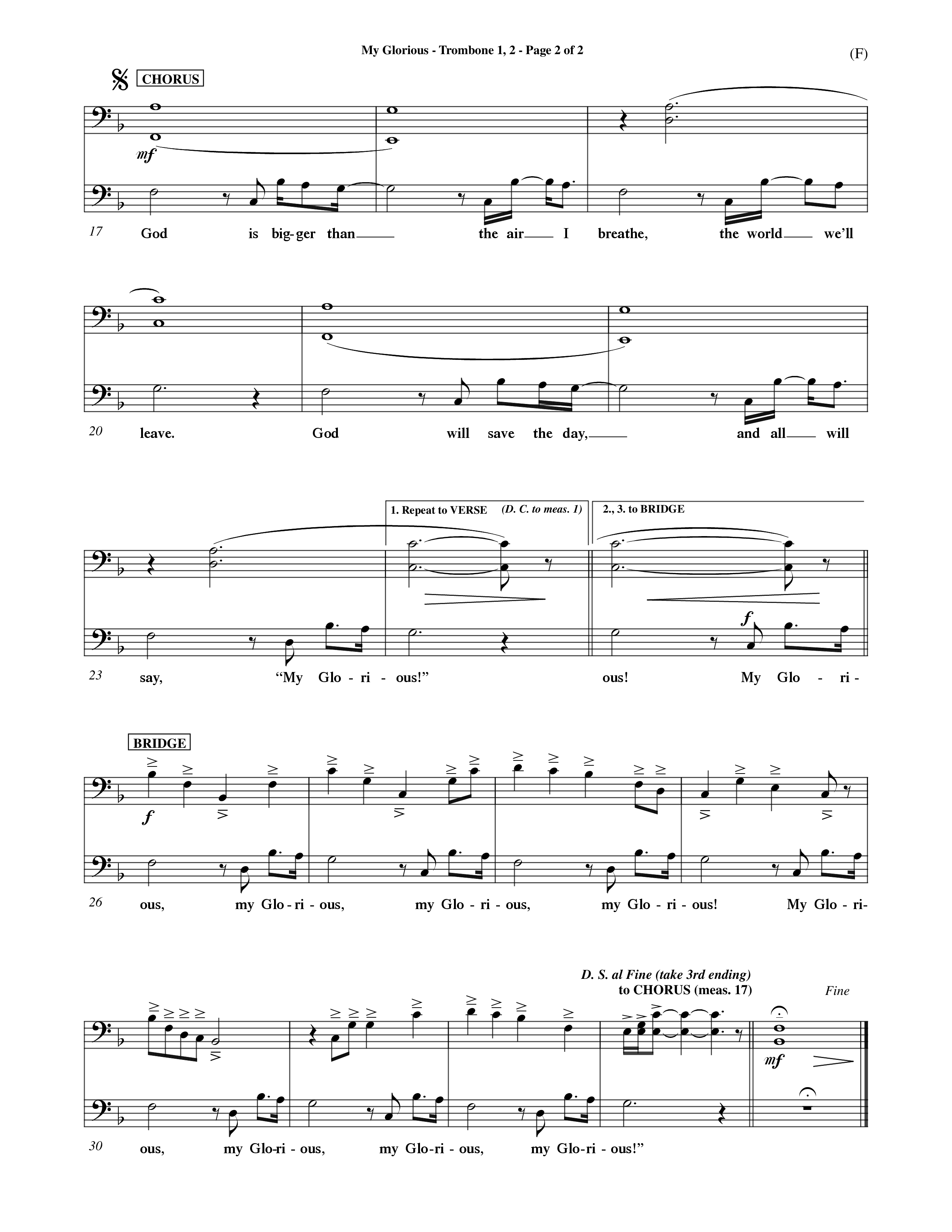 My Glorious (Choral Anthem SATB) Trombone 1/2 (Word Music Choral / Orch. Jim Gray)
