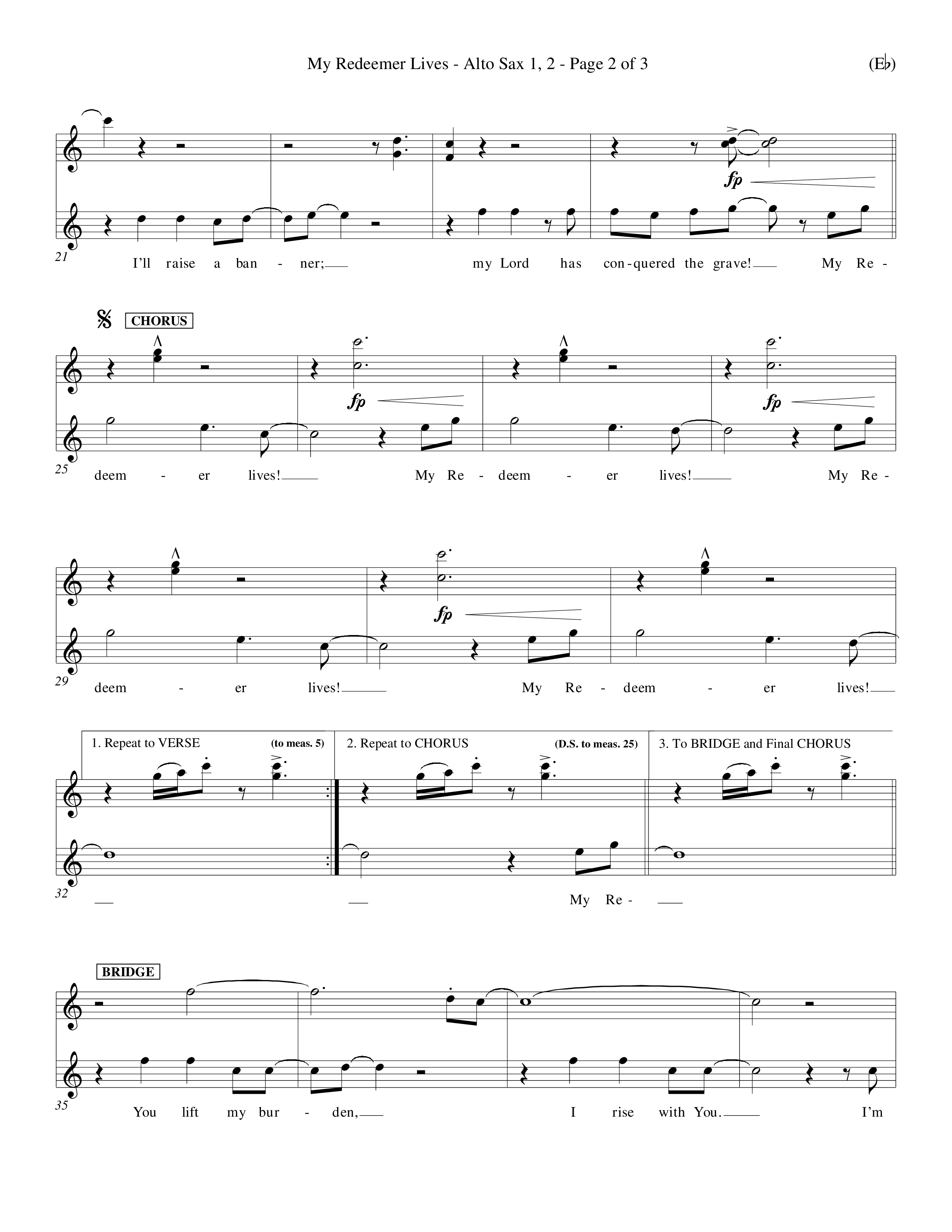 My Redeemer Lives (Choral Anthem SATB) Alto Sax 1/2 (Word Music Choral / Orch. Keith Wilbanks)