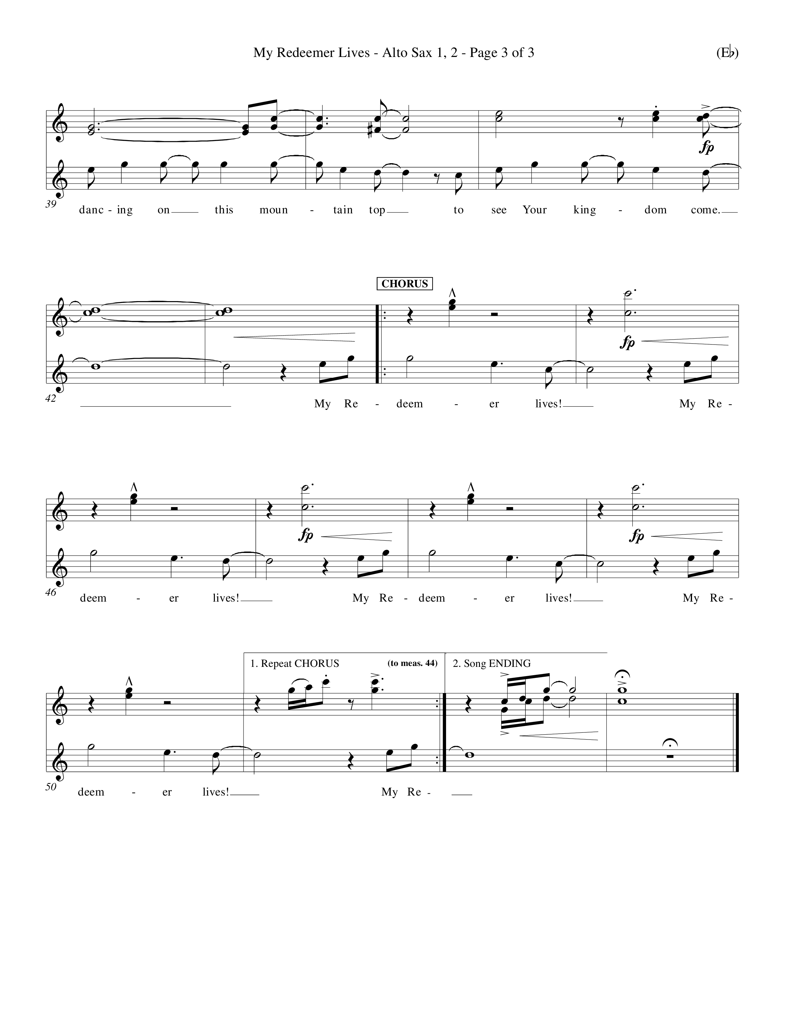 My Redeemer Lives (Choral Anthem SATB) Alto Sax 1/2 (Word Music Choral / Orch. Keith Wilbanks)