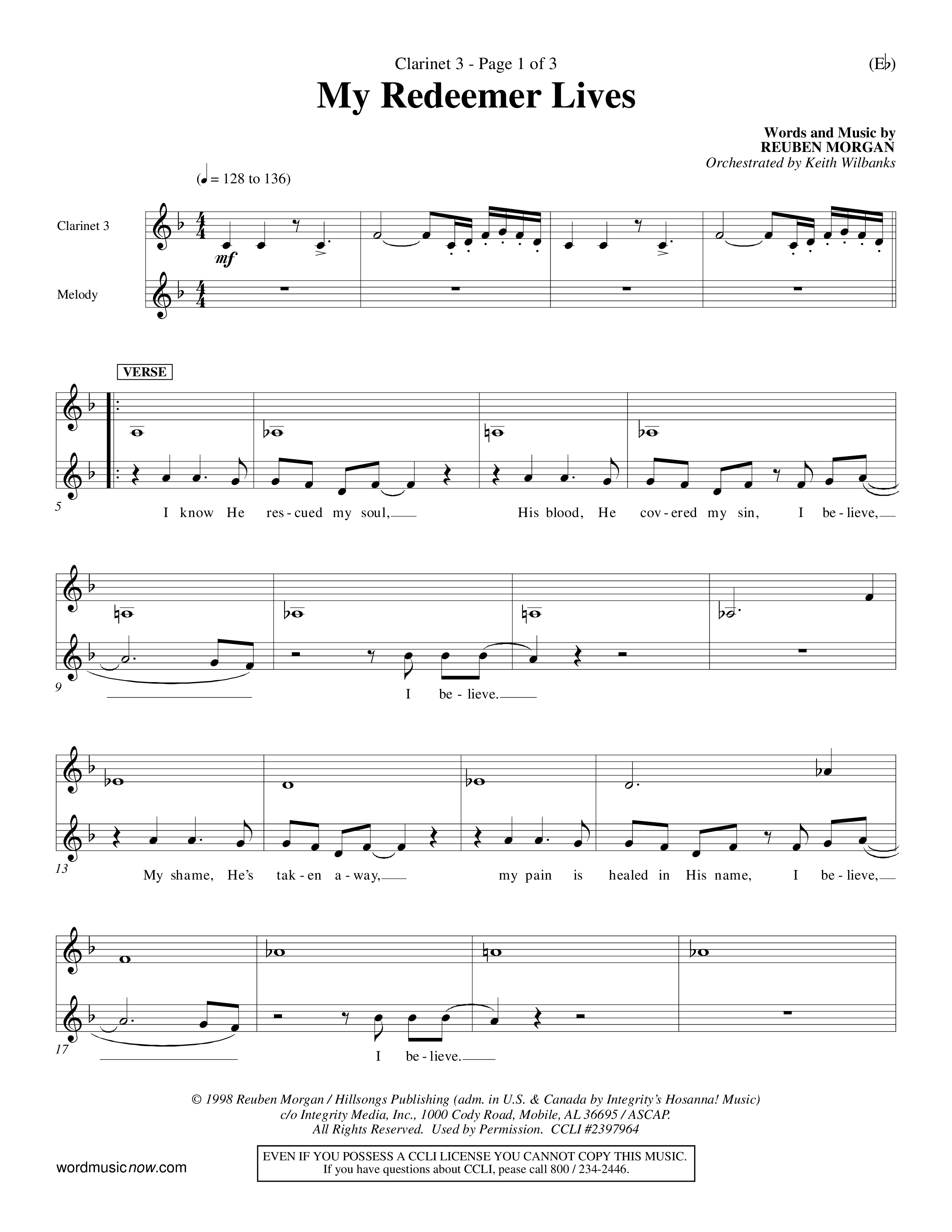 My Redeemer Lives (Choral Anthem SATB) Clarinet 3 (Word Music Choral / Orch. Keith Wilbanks)
