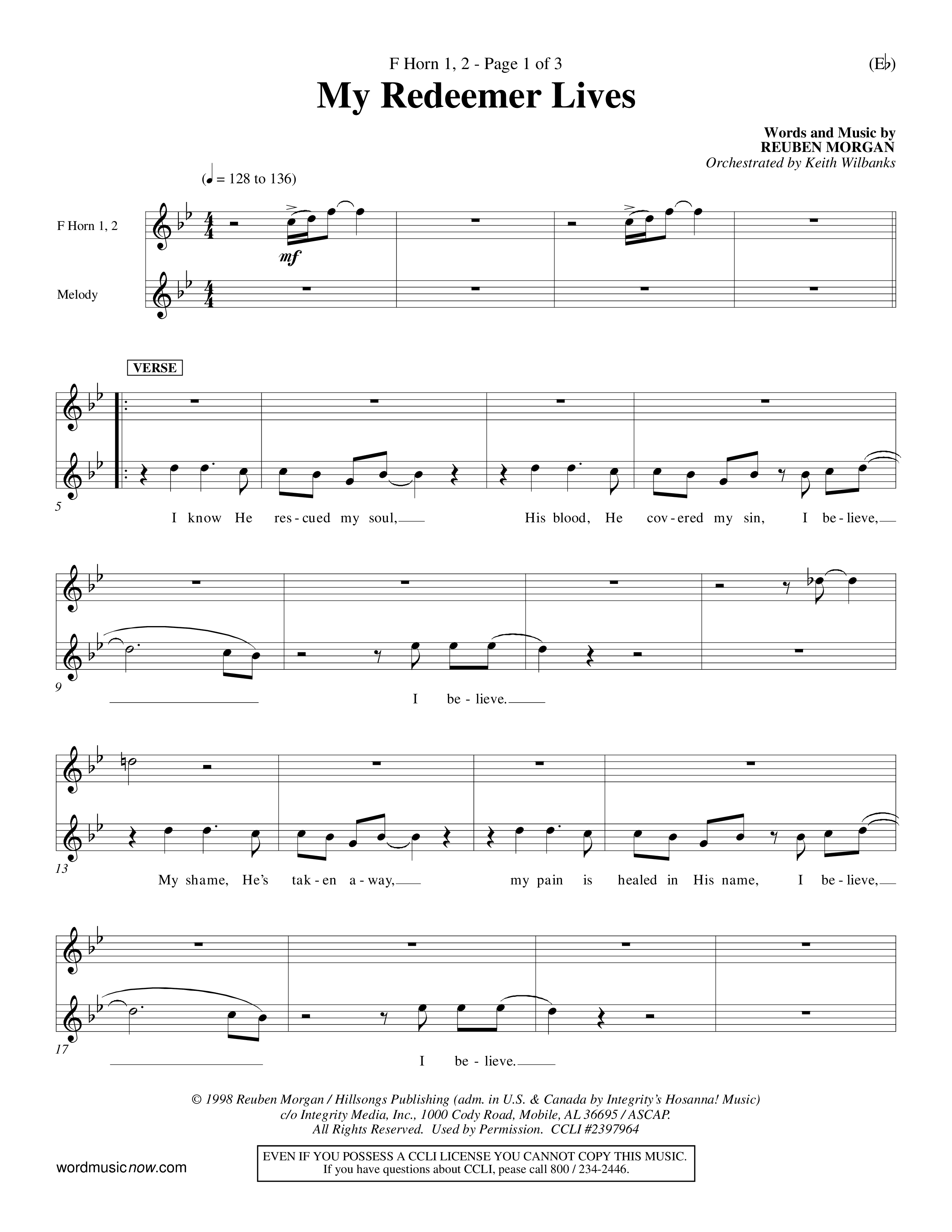 My Redeemer Lives (Choral Anthem SATB) French Horn (Word Music Choral / Orch. Keith Wilbanks)