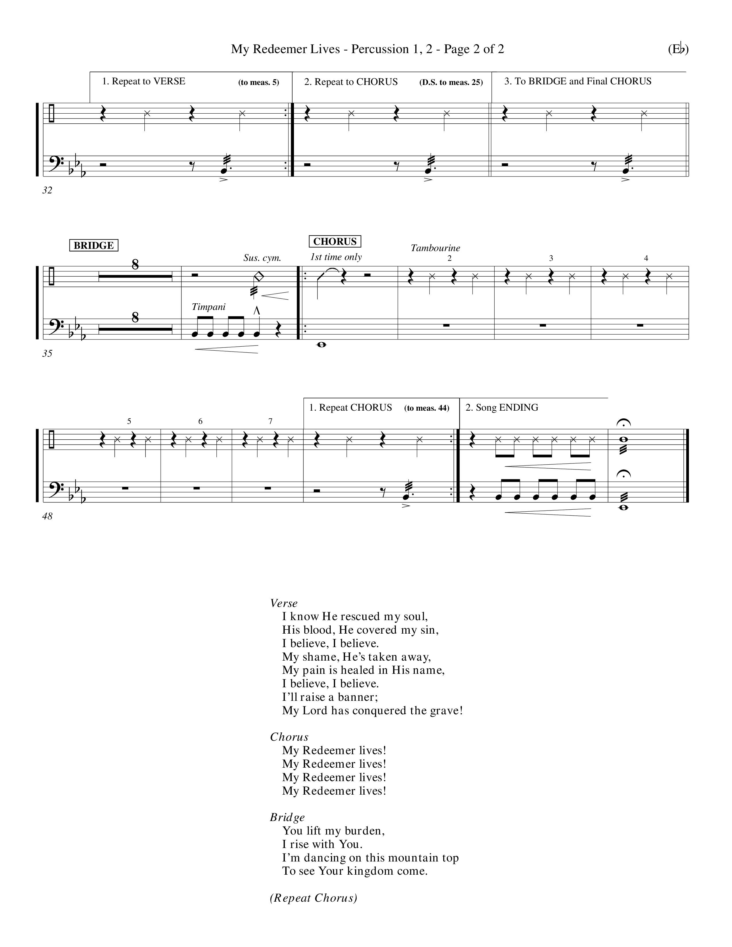 My Redeemer Lives (Choral Anthem SATB) Percussion 1/2 (Word Music Choral / Orch. Keith Wilbanks)