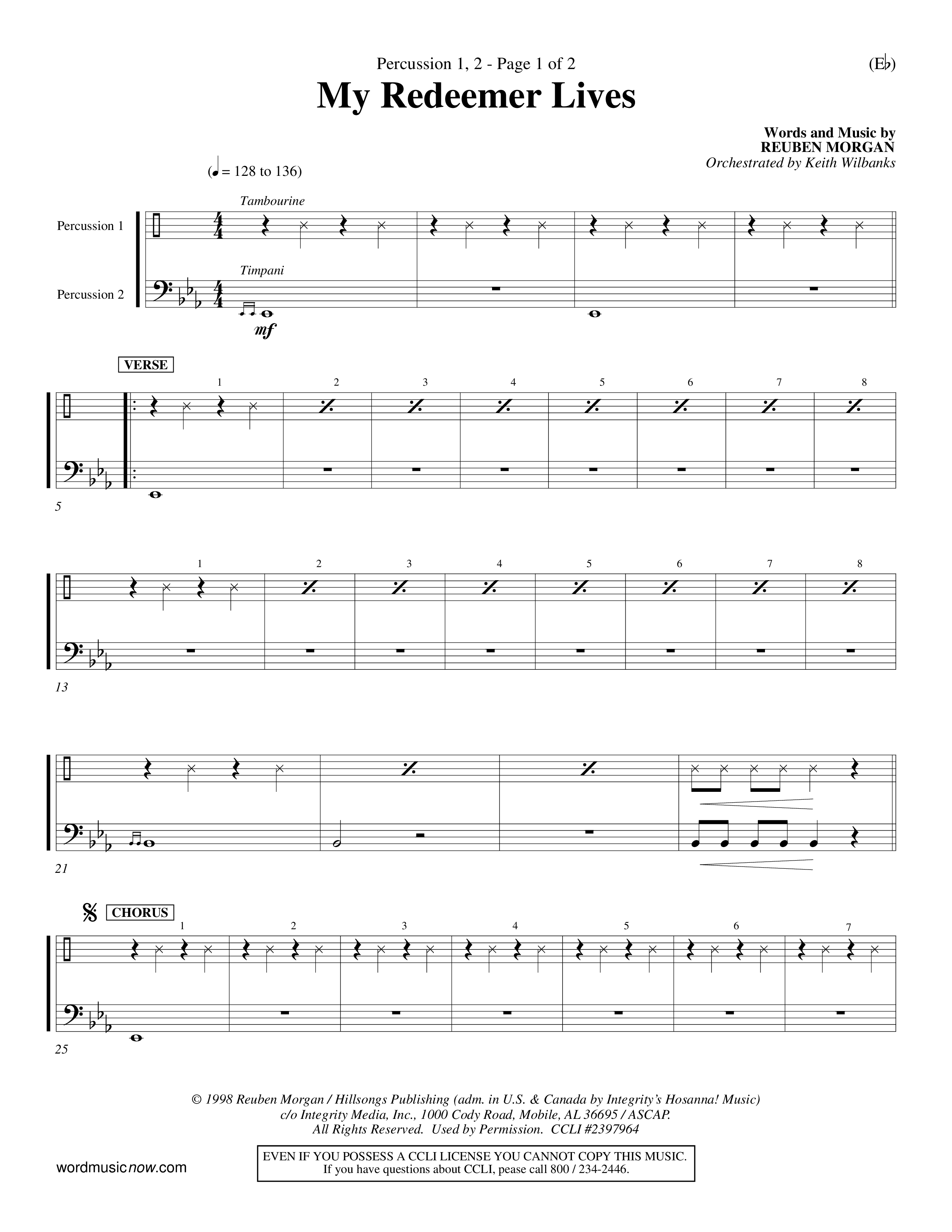 My Redeemer Lives (Choral Anthem SATB) Percussion 1/2 (Word Music Choral / Orch. Keith Wilbanks)