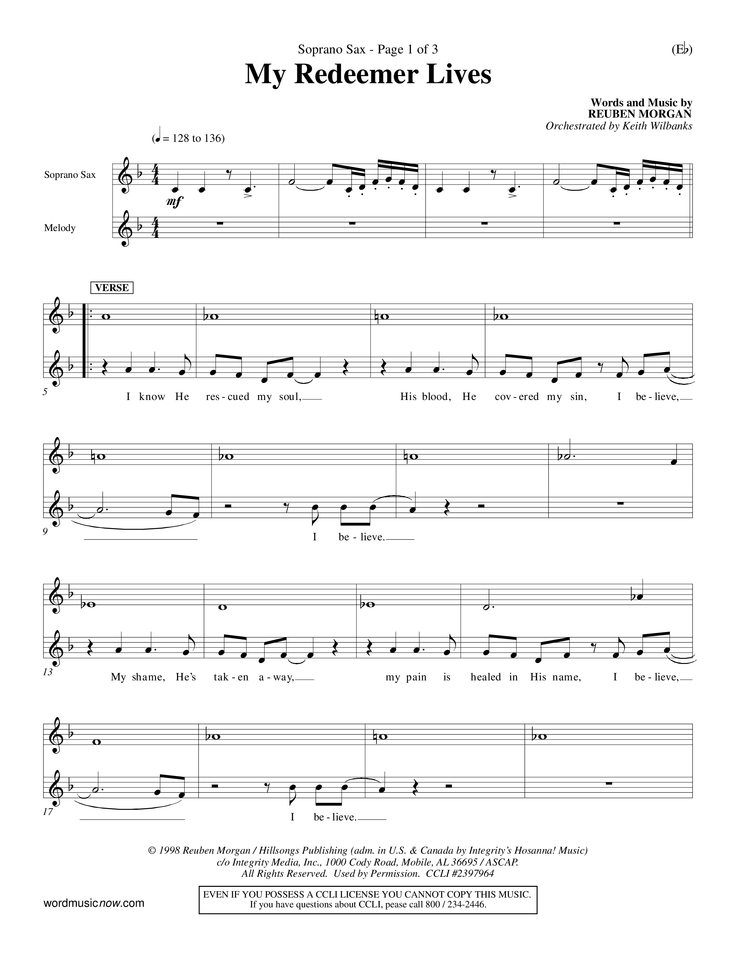My Redeemer Lives (Choral Anthem SATB) Saxophone (Word Music Choral / Orch. Keith Wilbanks)