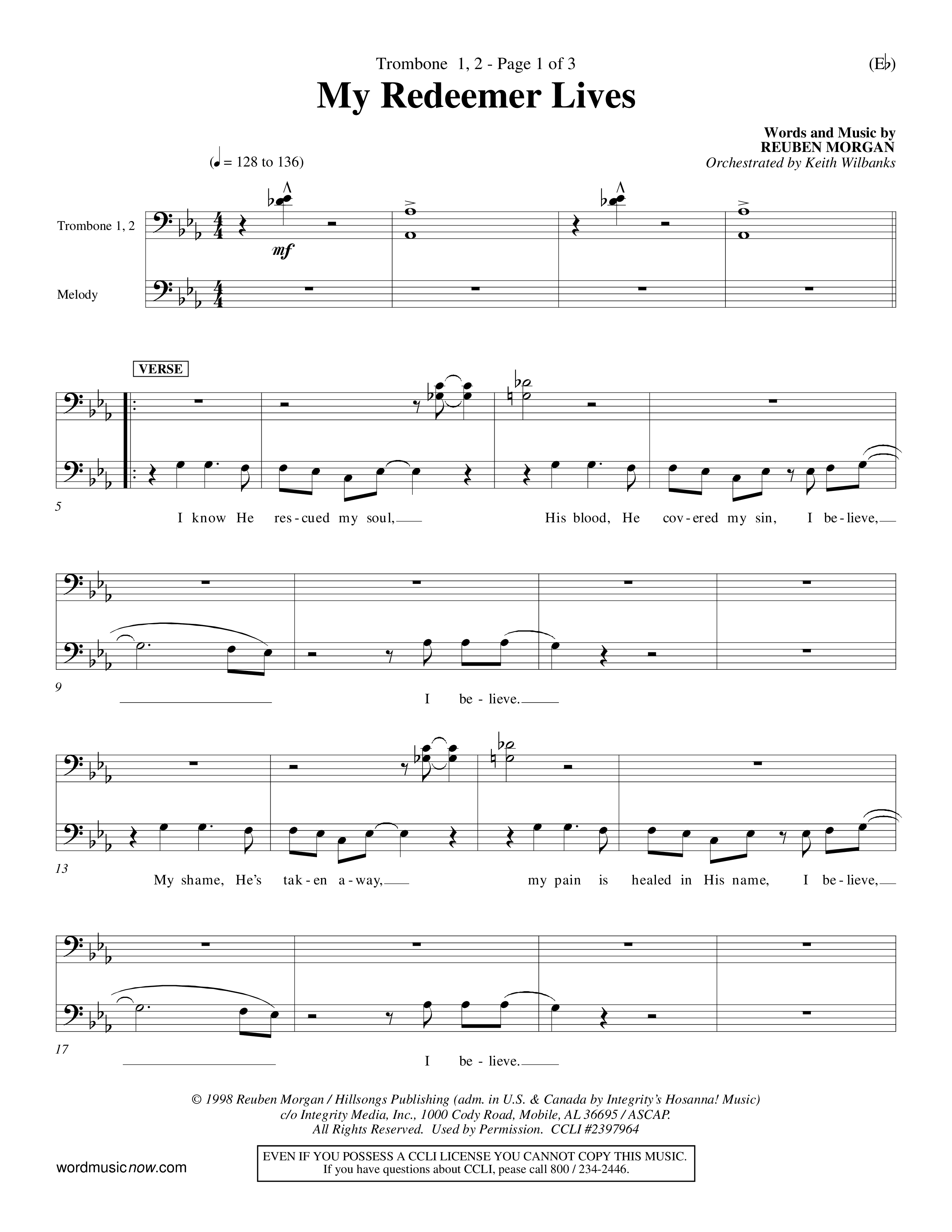 My Redeemer Lives (Choral Anthem SATB) Trombone 1/2 (Word Music Choral / Orch. Keith Wilbanks)