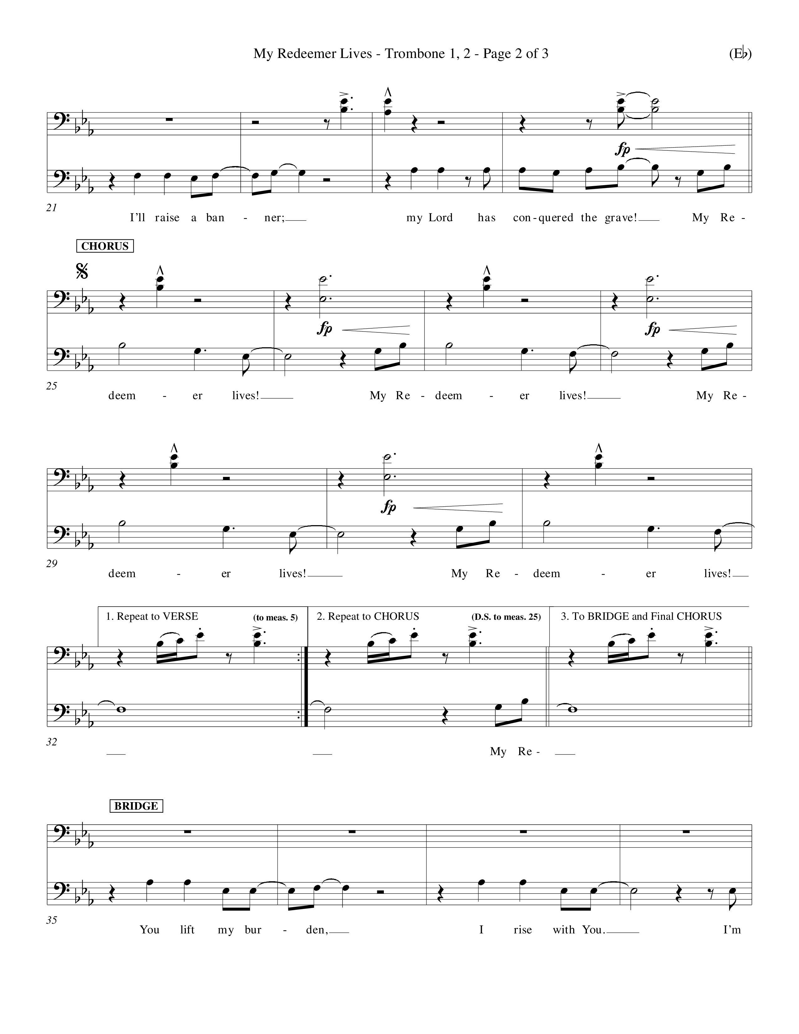 My Redeemer Lives (Choral Anthem SATB) Trombone 1/2 (Word Music Choral / Orch. Keith Wilbanks)