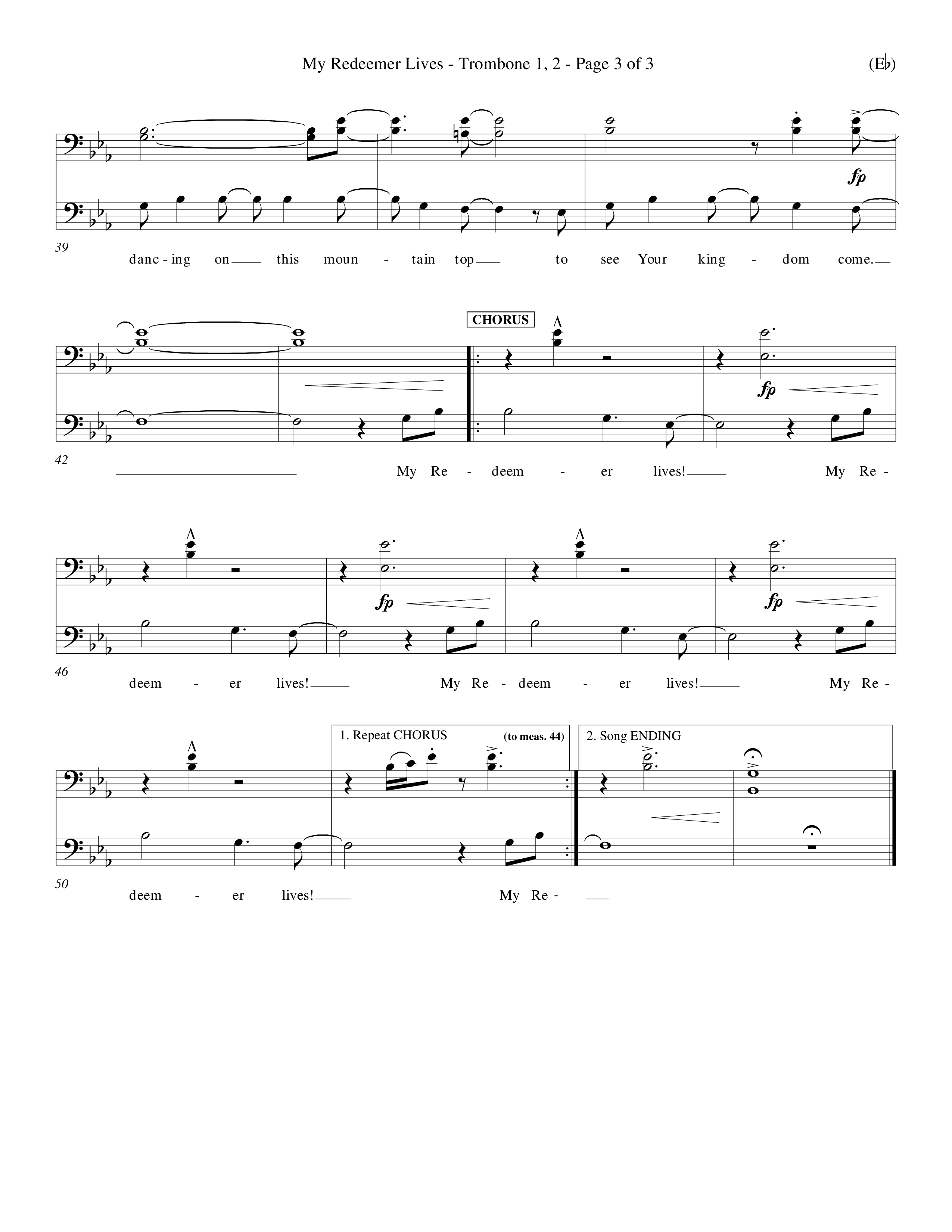 My Redeemer Lives (Choral Anthem SATB) Trombone 1/2 (Word Music Choral / Orch. Keith Wilbanks)