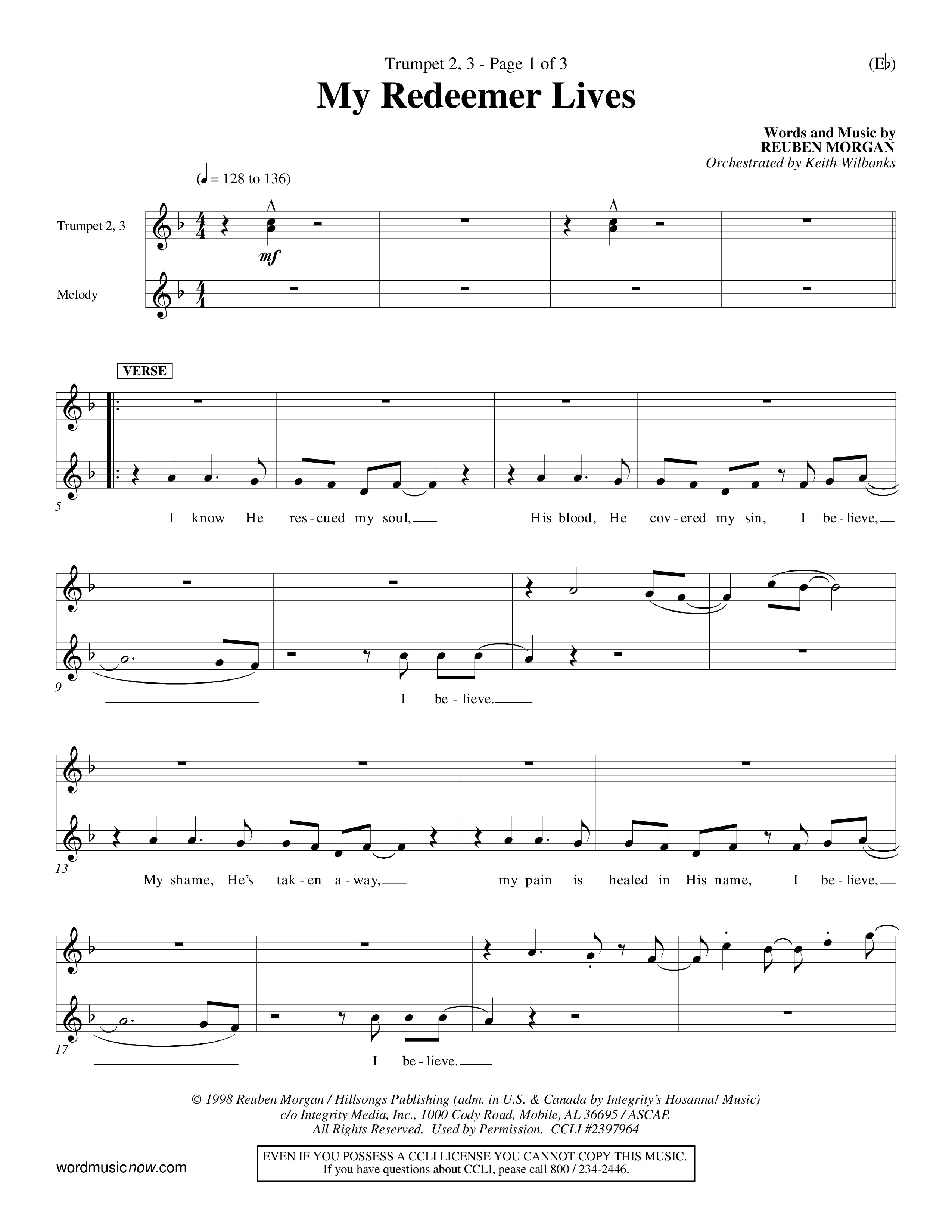 My Redeemer Lives (Choral Anthem SATB) Trumpet 2/3 (Word Music Choral / Orch. Keith Wilbanks)