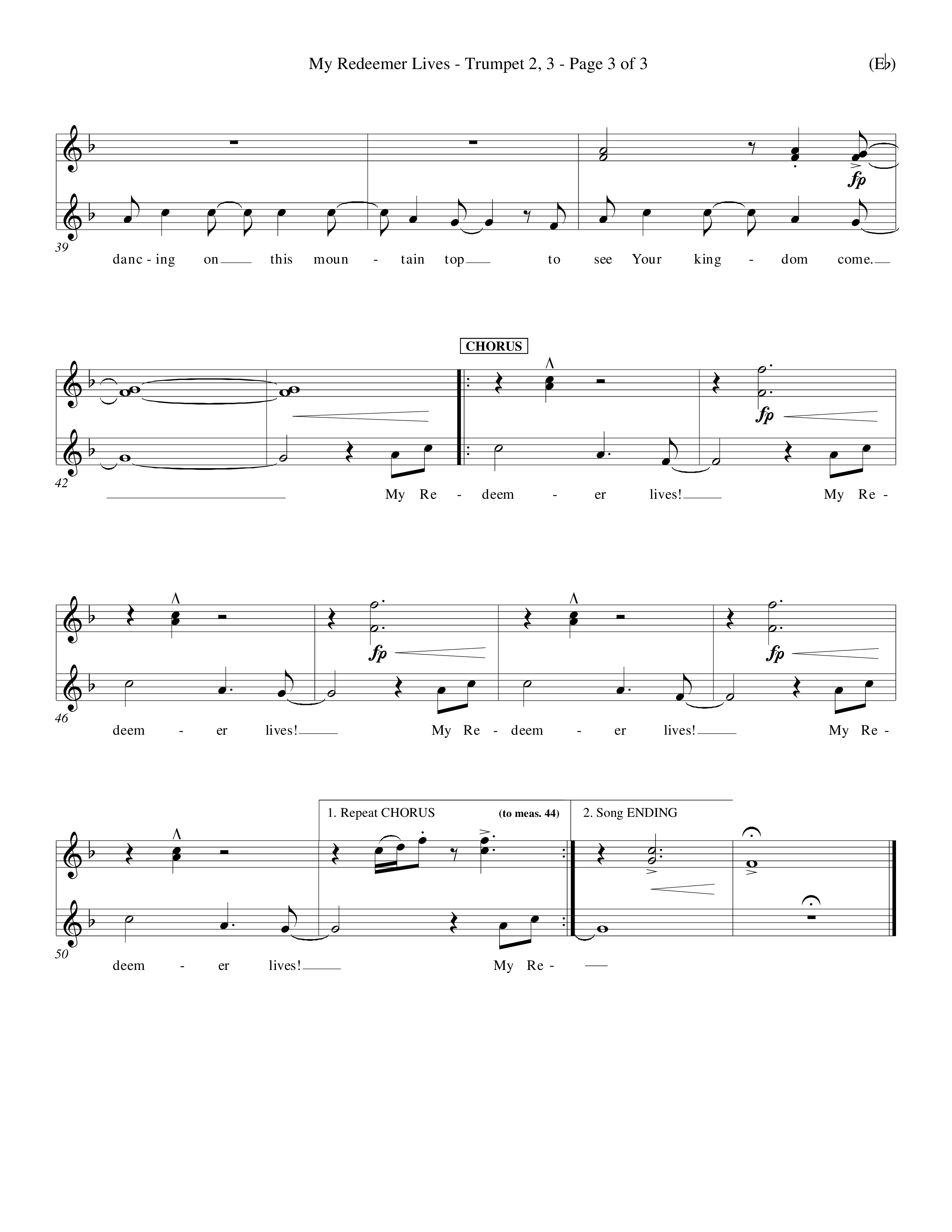 My Redeemer Lives (Choral Anthem SATB) Trumpet 2/3 (Word Music Choral / Orch. Keith Wilbanks)