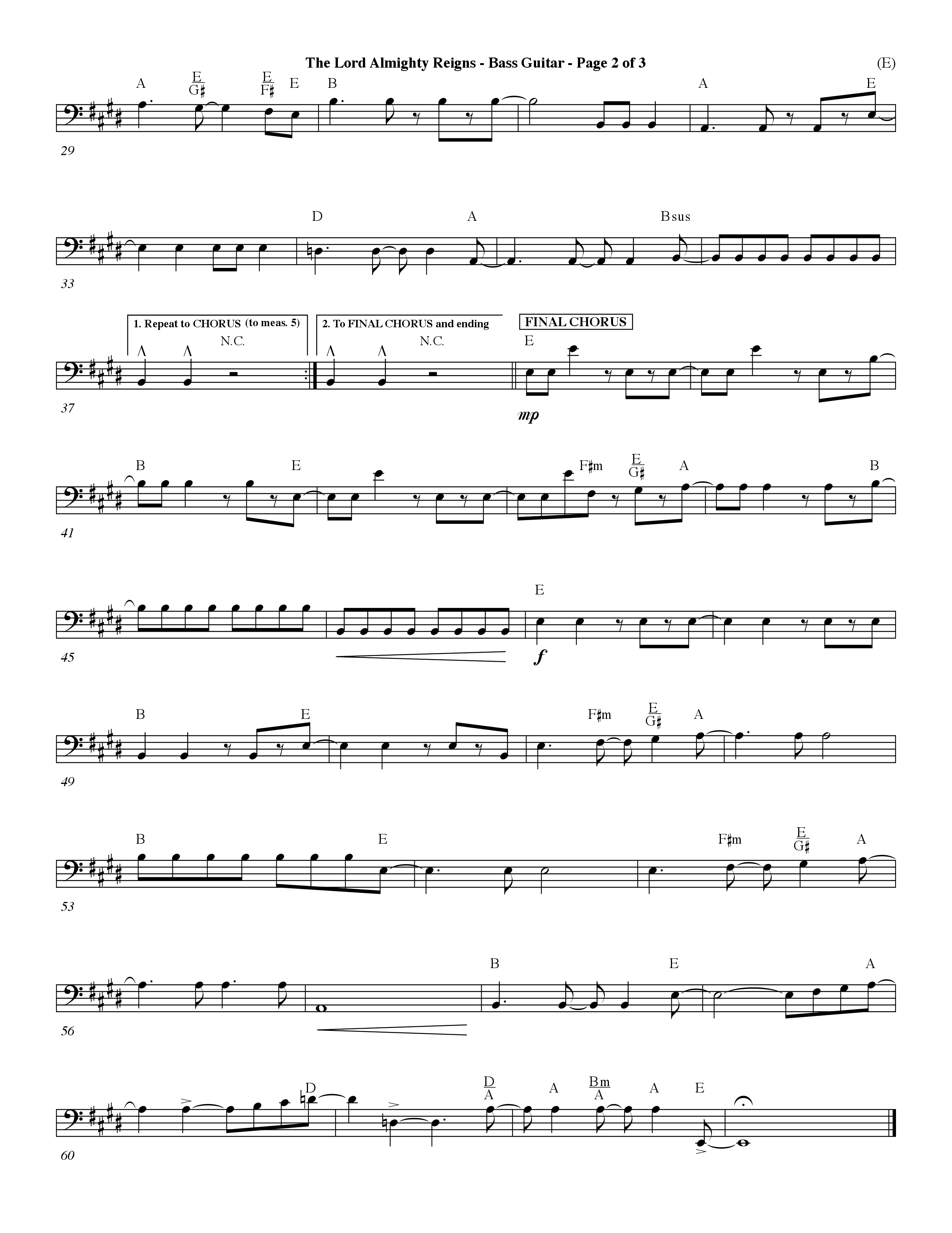 The Lord Almighty Reigns (Choral Anthem SATB) Bass Guitar (Word Music Choral / Orch. Dave Williamson)