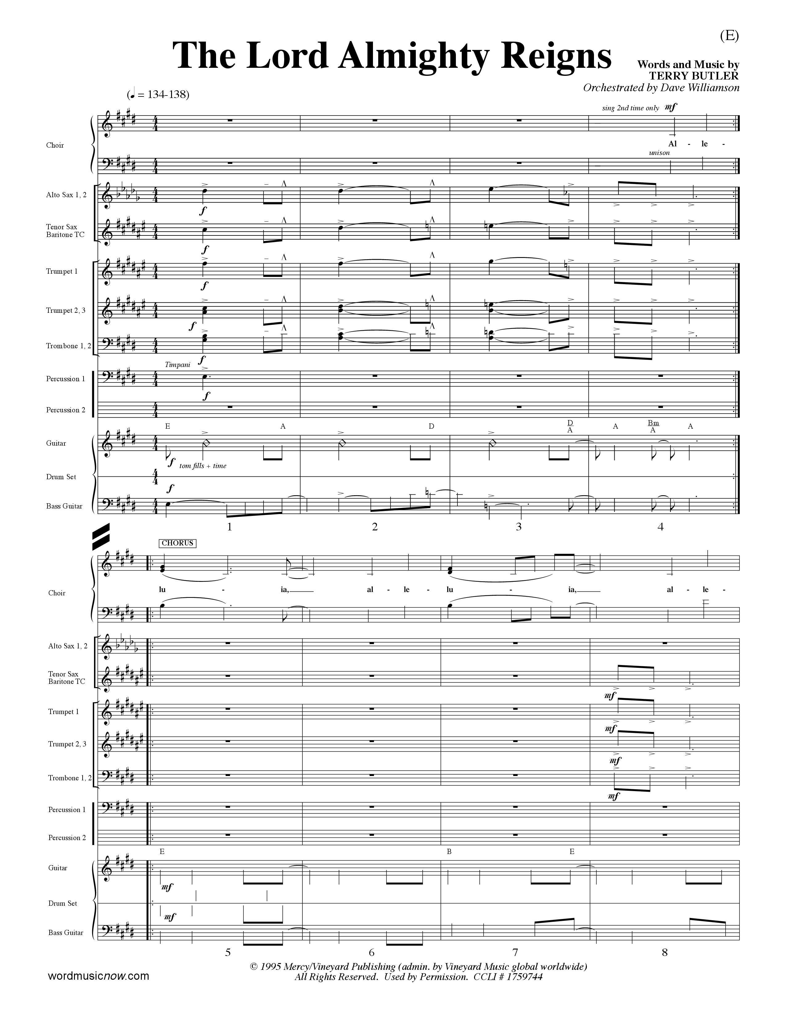 The Lord Almighty Reigns (Choral Anthem SATB) PraiseBand (incl. Brass) (Word Music Choral / Orch. Dave Williamson)