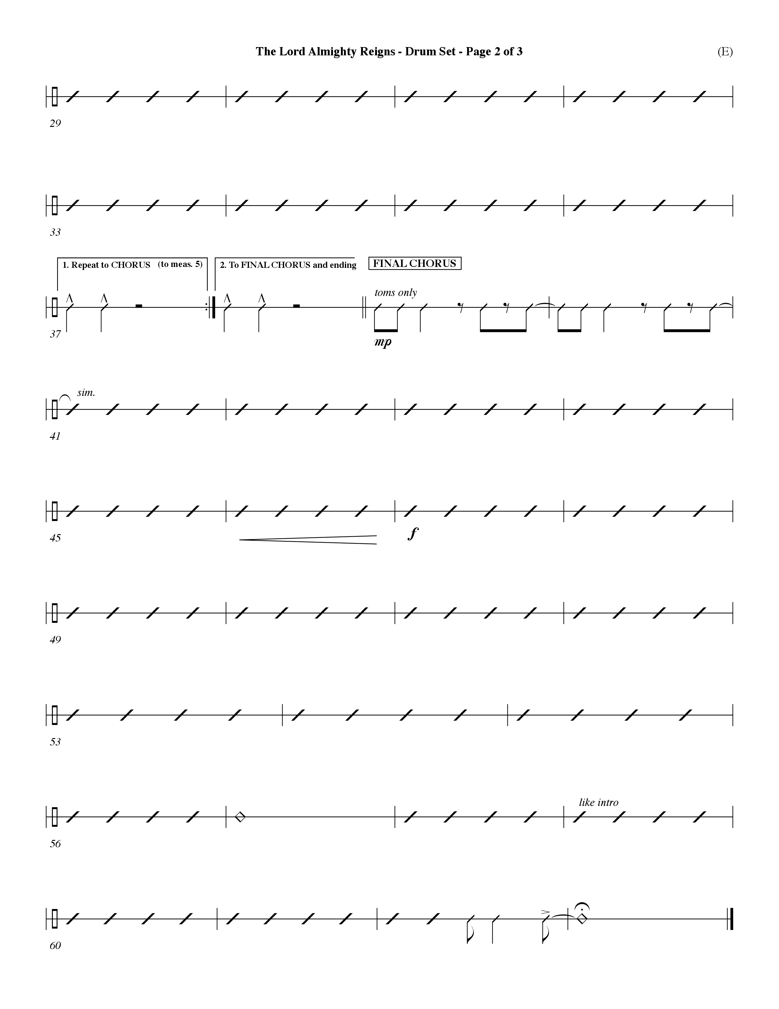 The Lord Almighty Reigns (Choral Anthem SATB) Drum Set (Word Music Choral / Orch. Dave Williamson)