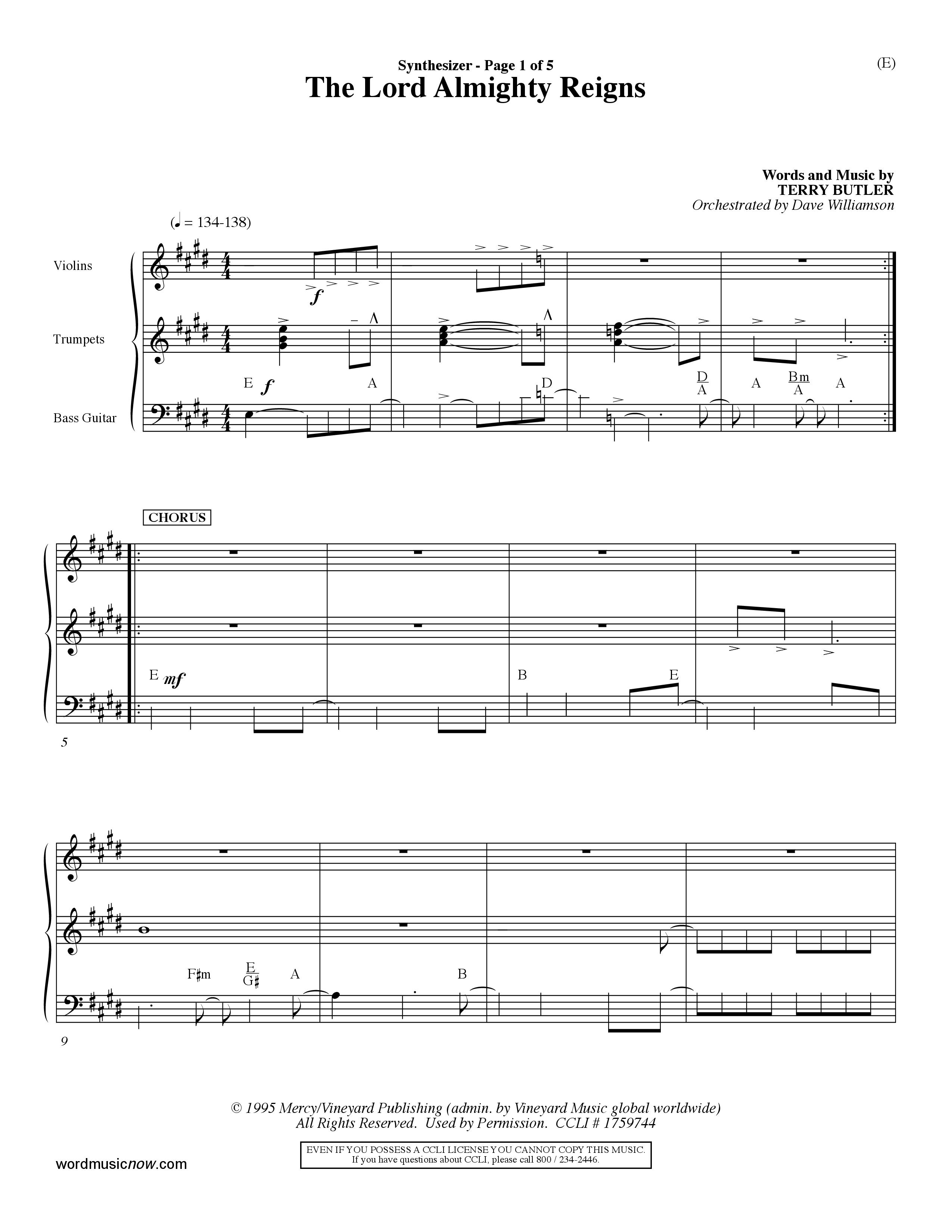 The Lord Almighty Reigns (Choral Anthem SATB) Synth (Word Music Choral / Orch. Dave Williamson)