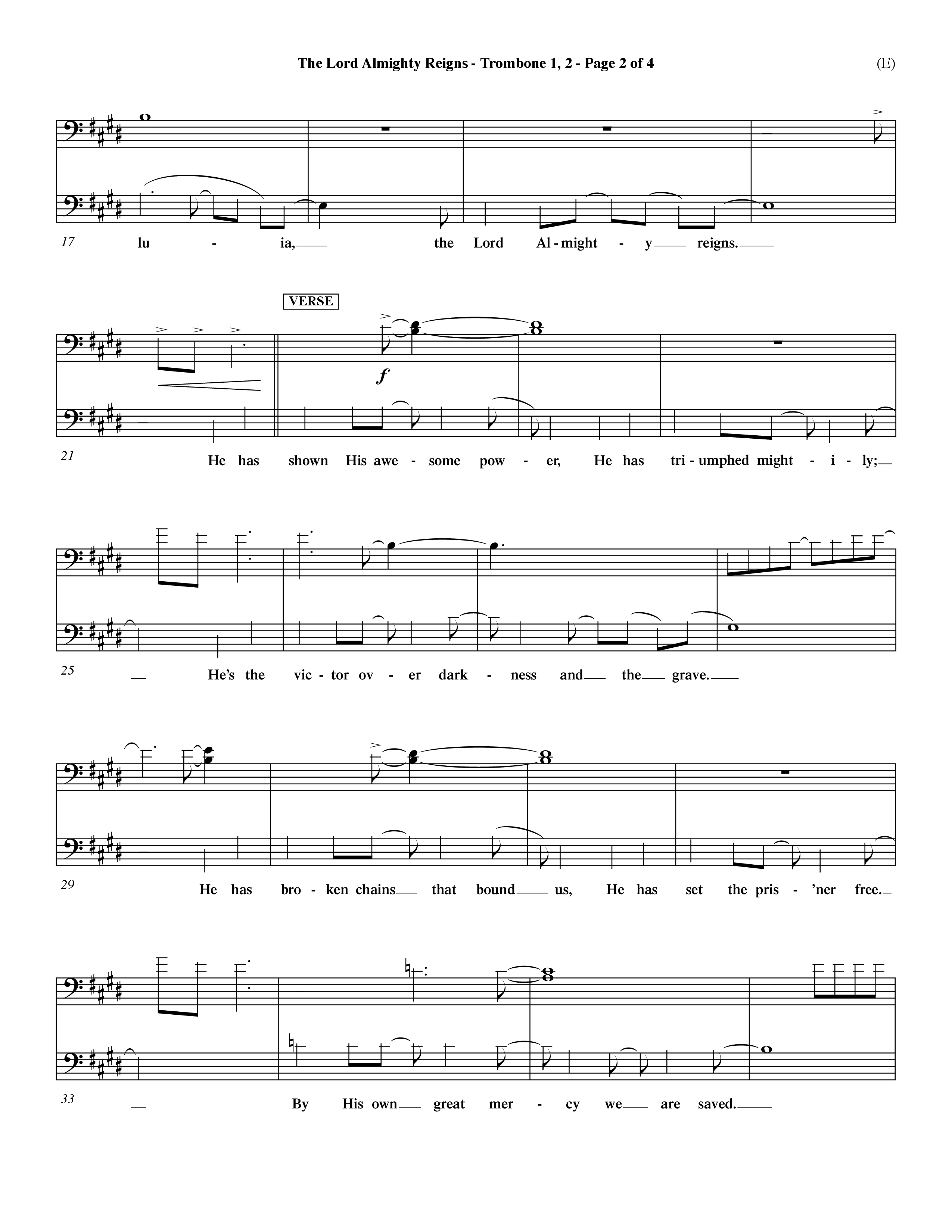 The Lord Almighty Reigns (Choral Anthem SATB) Trombone 1/2 (Word Music Choral / Orch. Dave Williamson)
