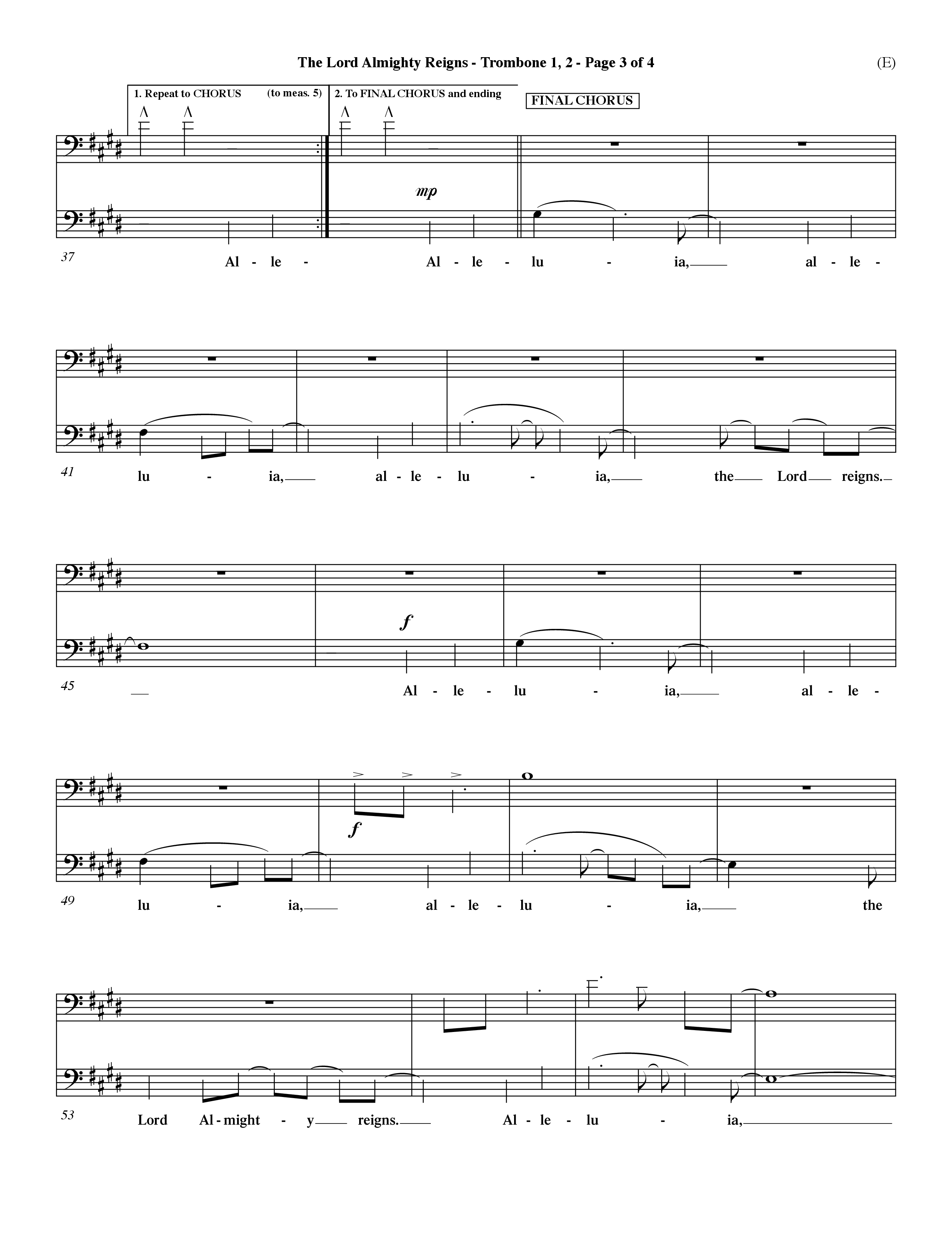 The Lord Almighty Reigns (Choral Anthem SATB) Trombone 1/2 (Word Music Choral / Orch. Dave Williamson)