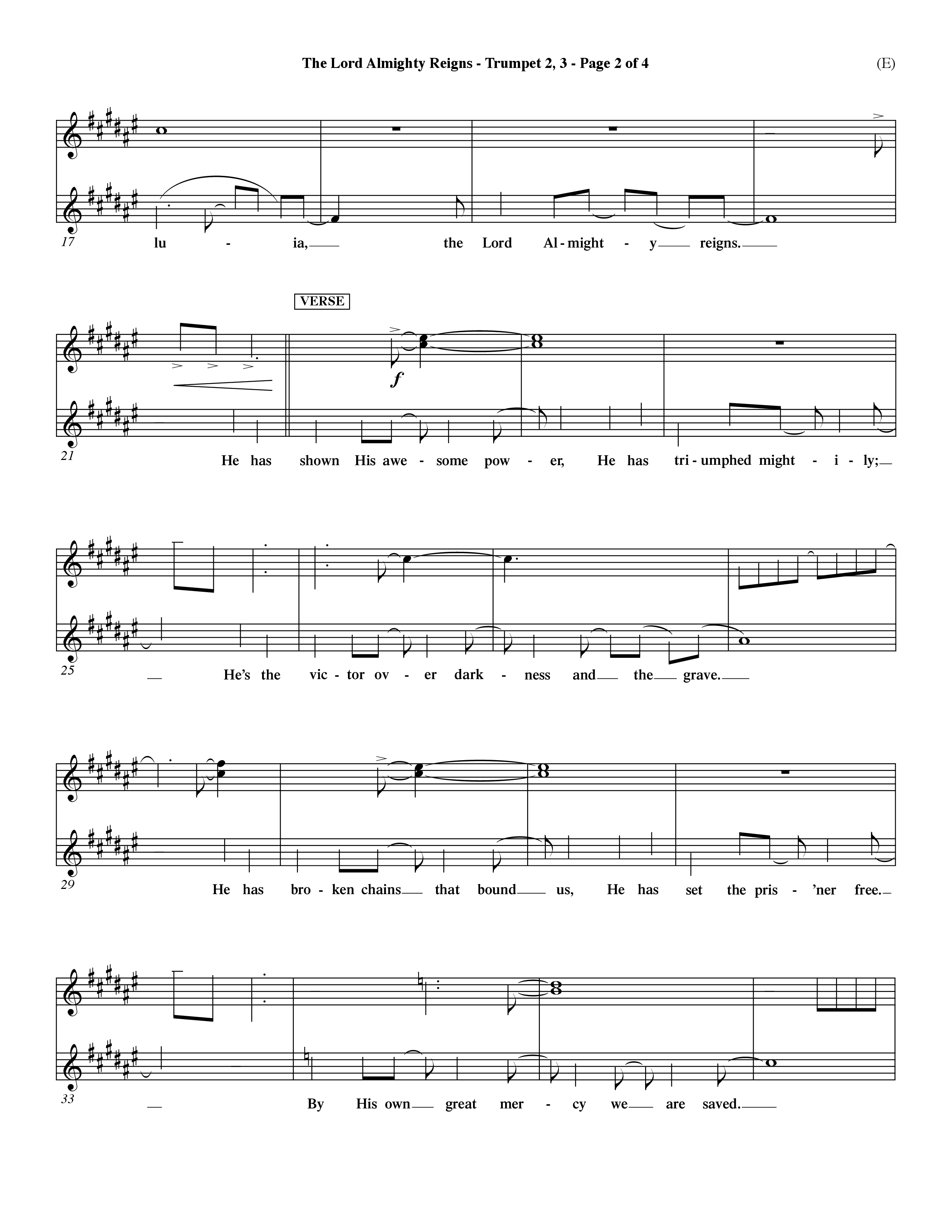 The Lord Almighty Reigns (Choral Anthem SATB) Trumpet 2/3 (Word Music Choral / Orch. Dave Williamson)
