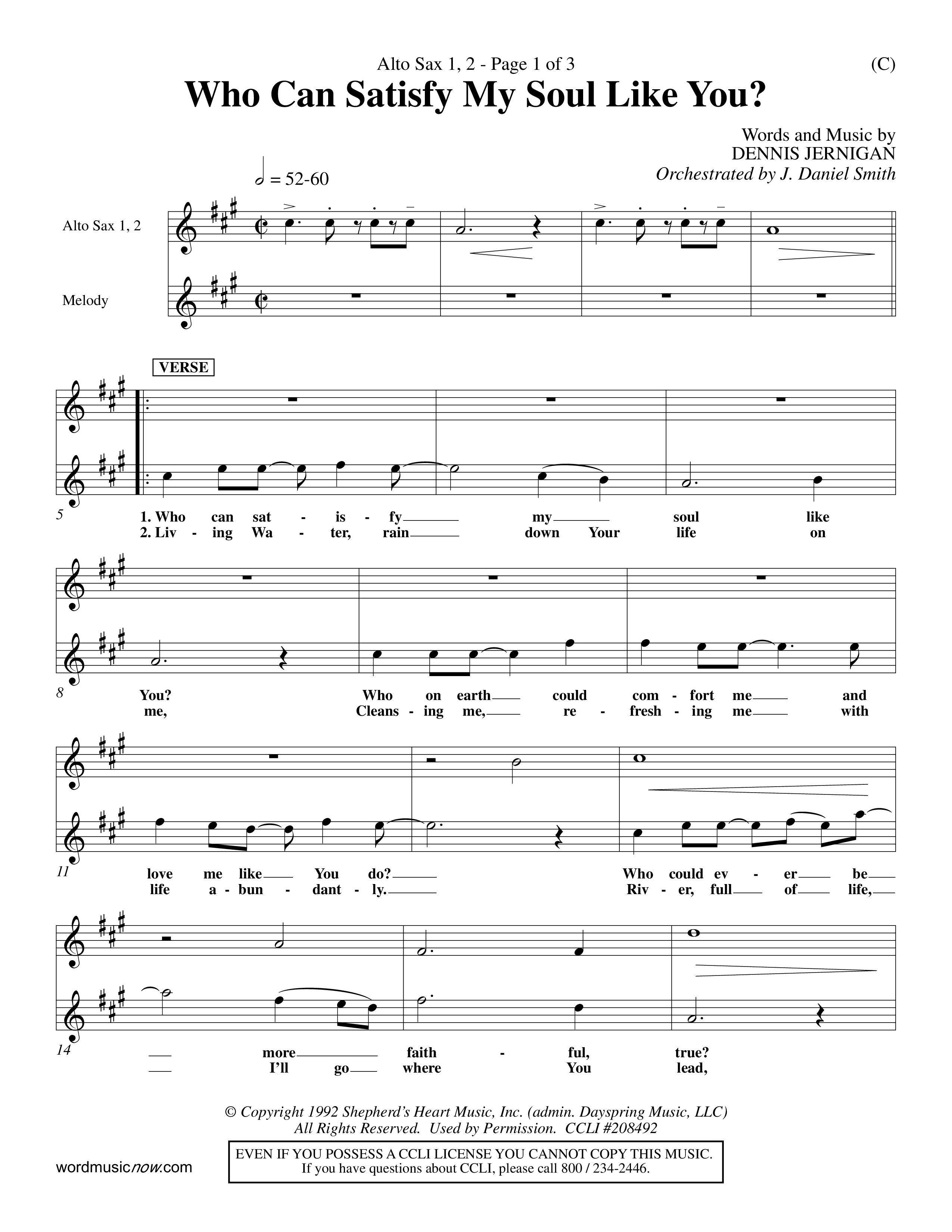 Who Can Satisfy My Soul Like You (Choral Anthem SATB) Alto Sax 1/2 (Word Music Choral / Orch. J. Daniel Smith)