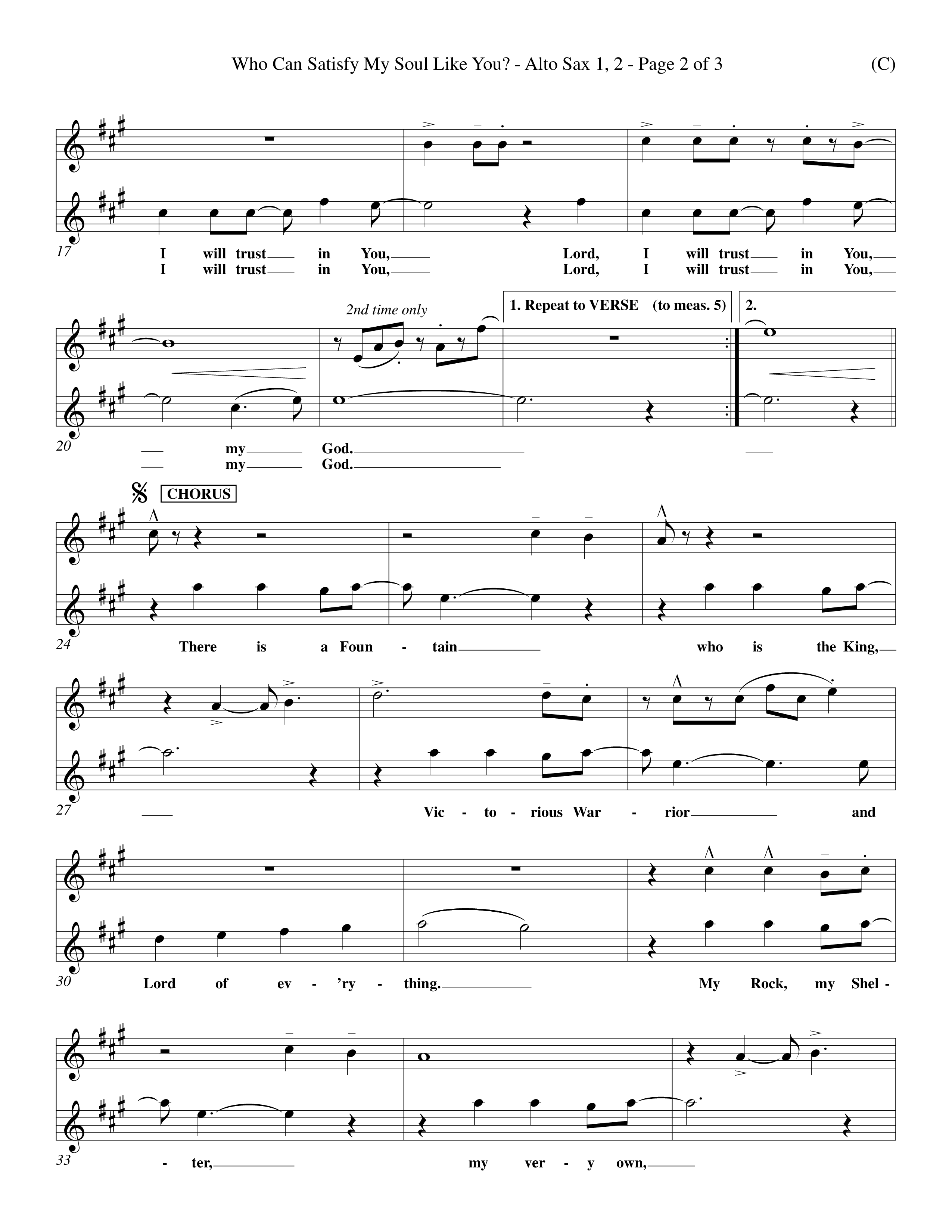 Who Can Satisfy My Soul Like You (Choral Anthem SATB) Alto Sax 1/2 (Word Music Choral / Orch. J. Daniel Smith)