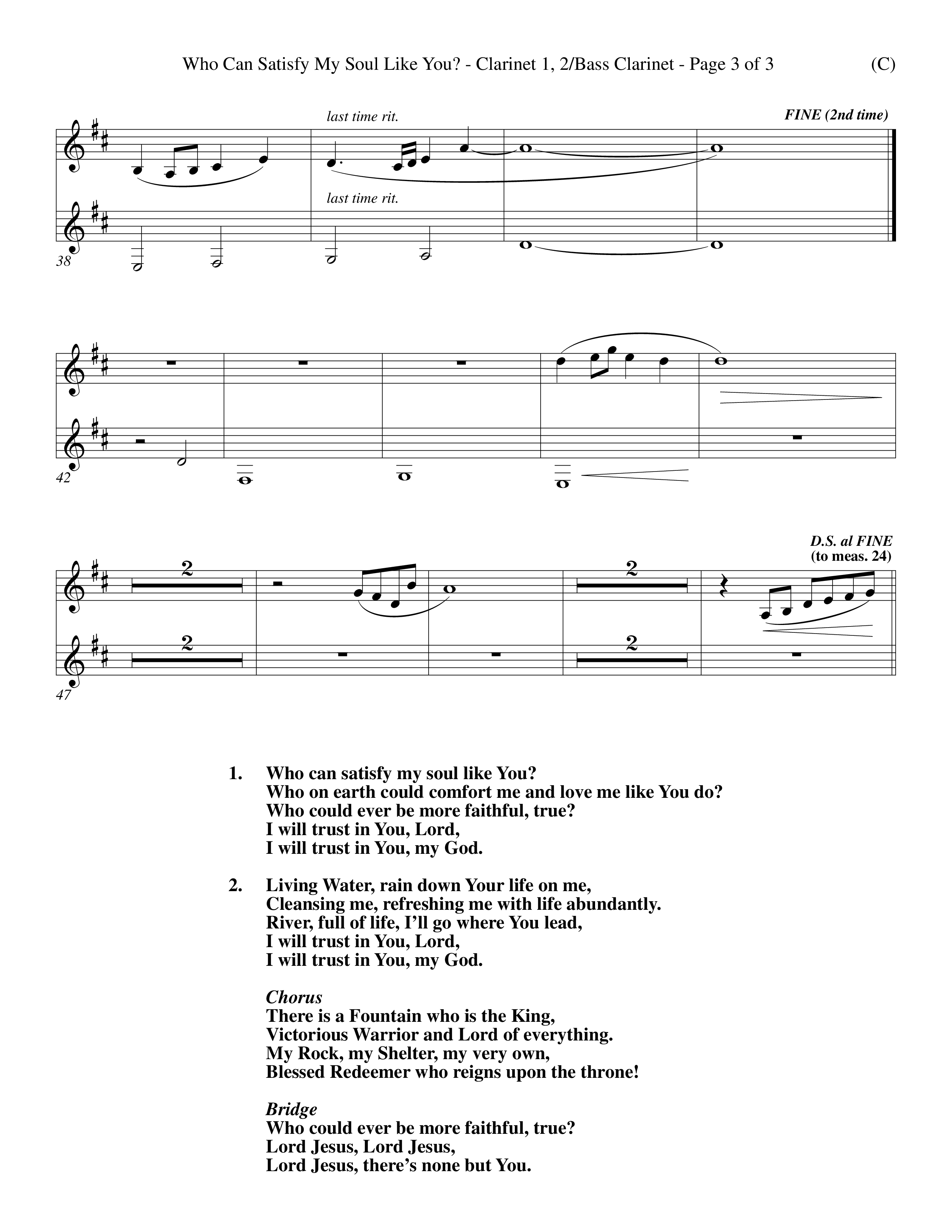 Who Can Satisfy My Soul Like You (Choral Anthem SATB) Clarinet 1/2, Bass Clarinet (Word Music Choral / Orch. J. Daniel Smith)