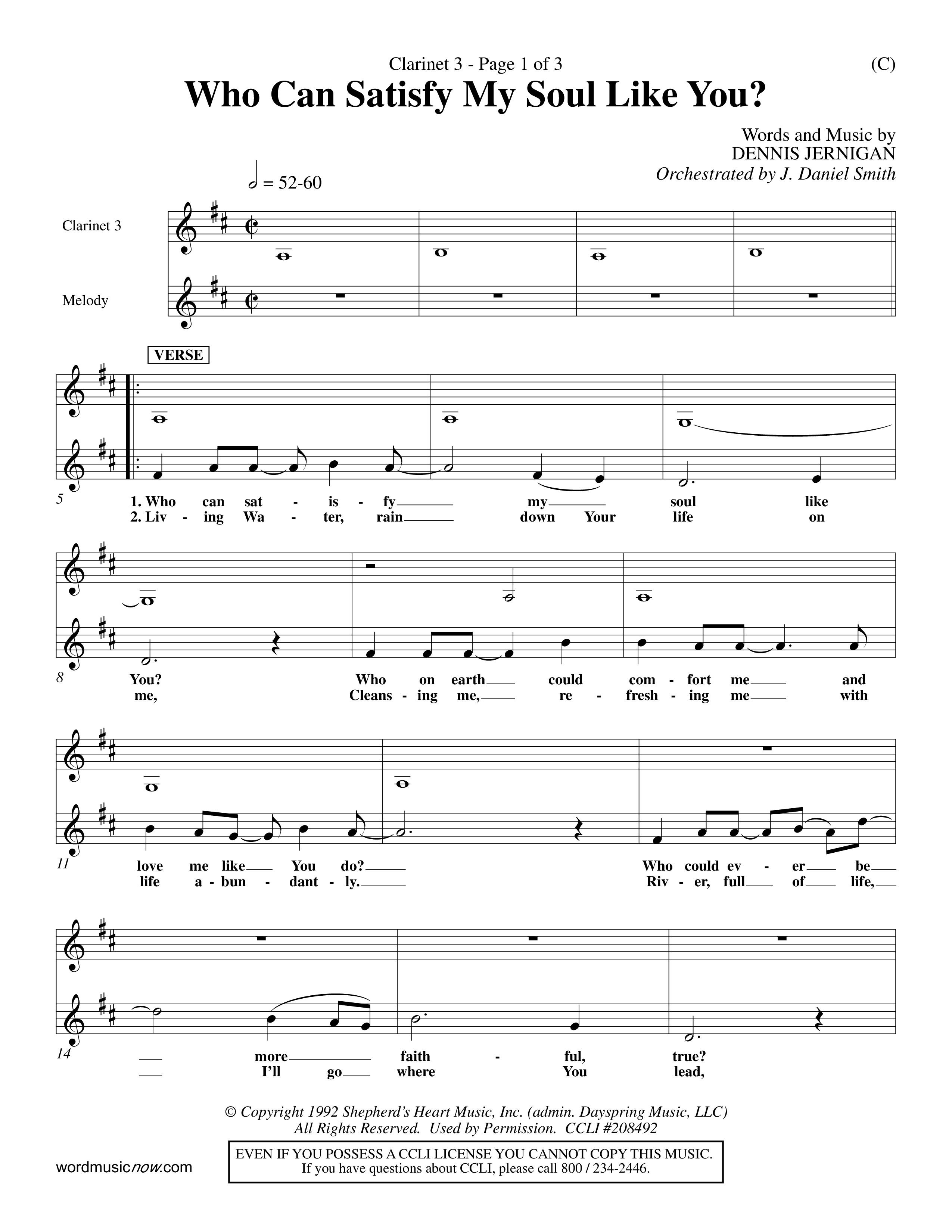 Who Can Satisfy My Soul Like You (Choral Anthem SATB) Clarinet 3 (Word Music Choral / Orch. J. Daniel Smith)