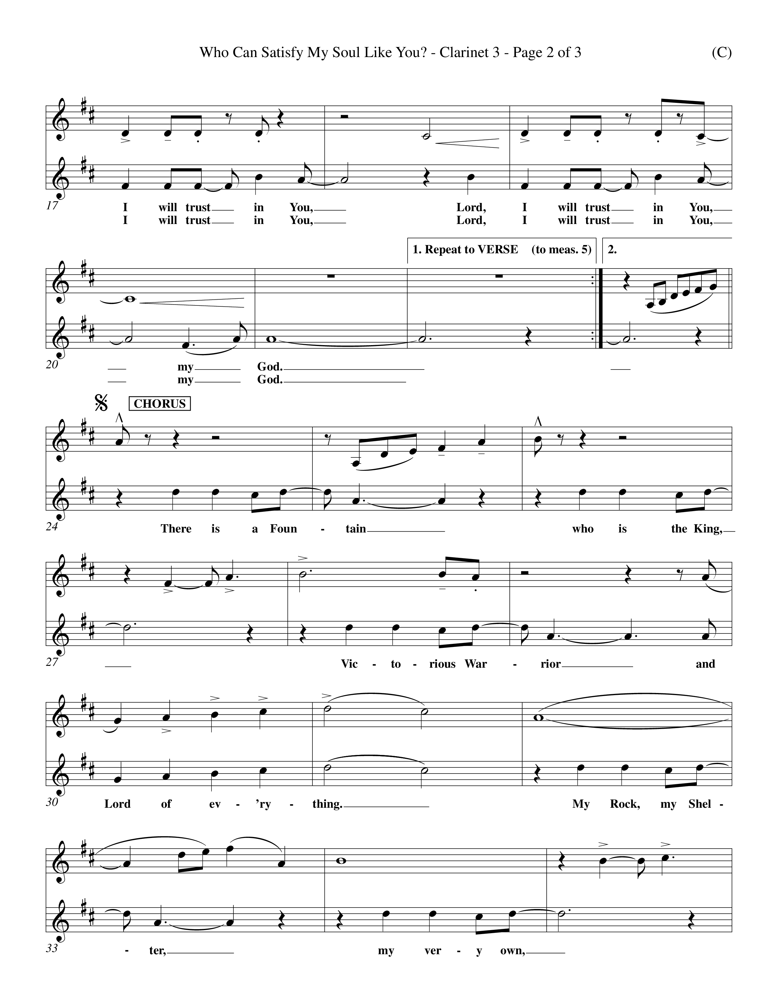 Who Can Satisfy My Soul Like You (Choral Anthem SATB) Clarinet 3 (Word Music Choral / Orch. J. Daniel Smith)