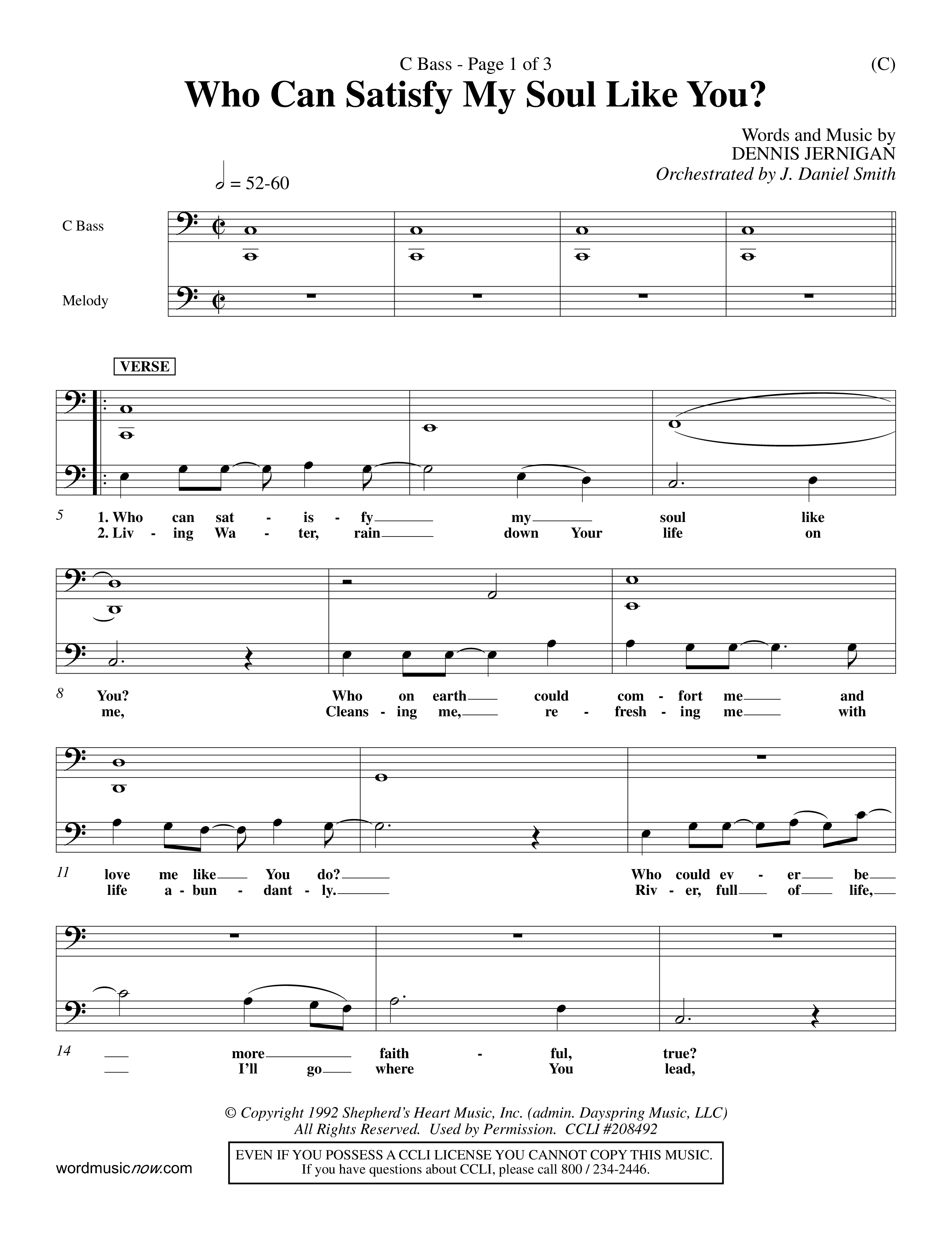 Who Can Satisfy My Soul Like You (Choral Anthem SATB) Contrabass (Word Music Choral / Orch. J. Daniel Smith)