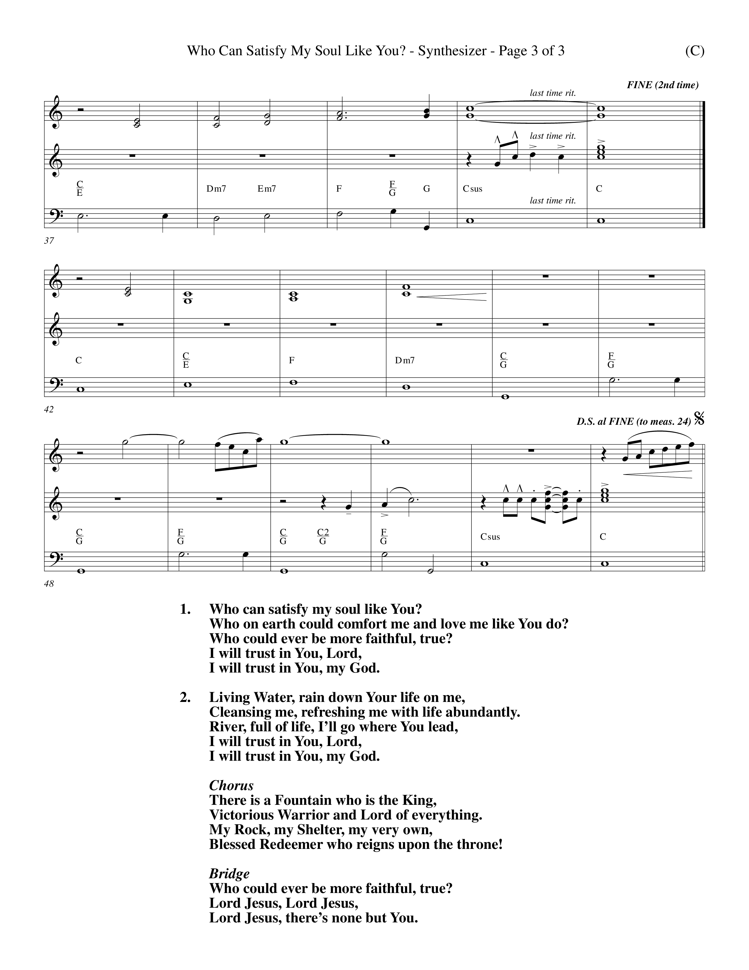Who Can Satisfy My Soul Like You (Choral Anthem SATB) Synth (Word Music Choral / Orch. J. Daniel Smith)