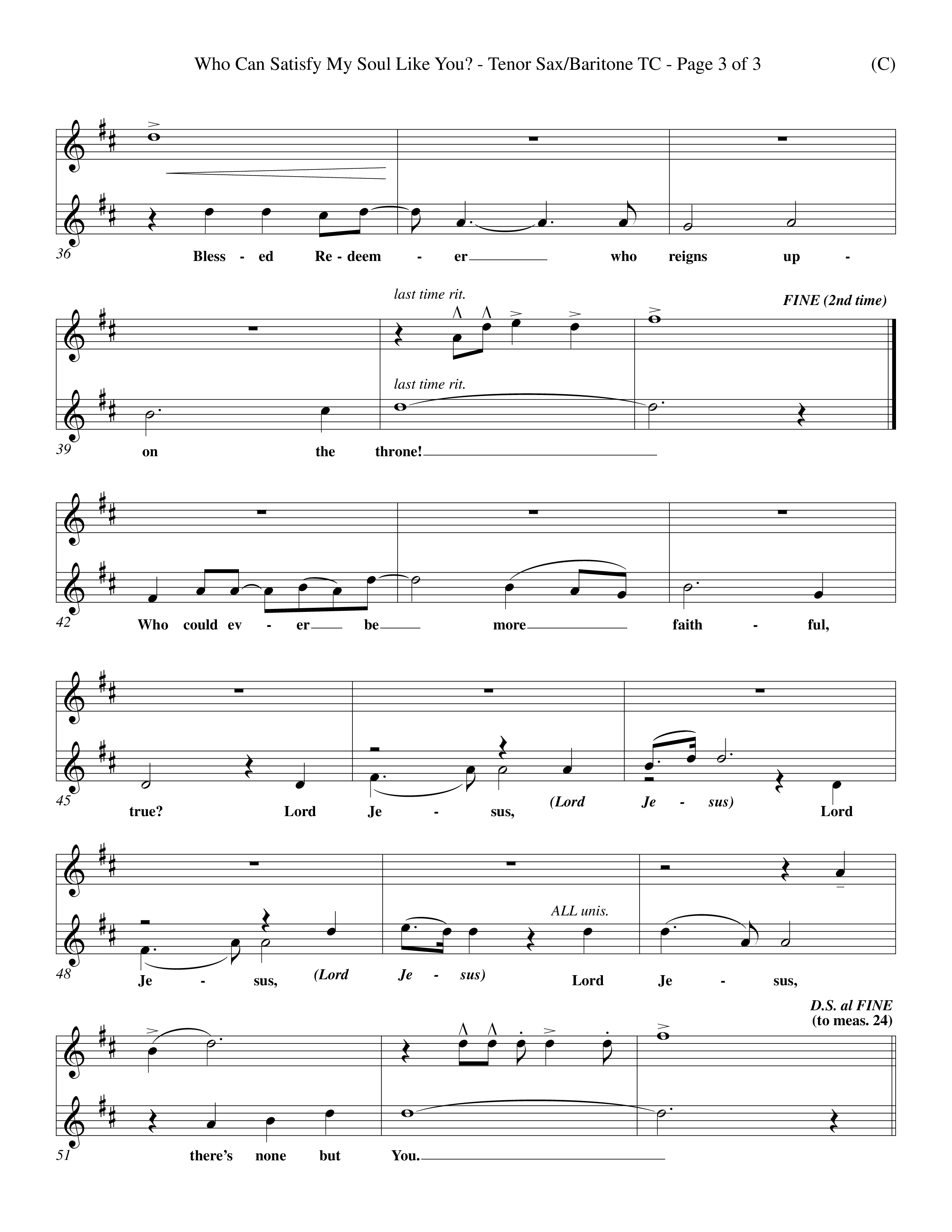Who Can Satisfy My Soul Like You (Choral Anthem SATB) Tenor Sax/Baritone T.C. (Word Music Choral / Orch. J. Daniel Smith)