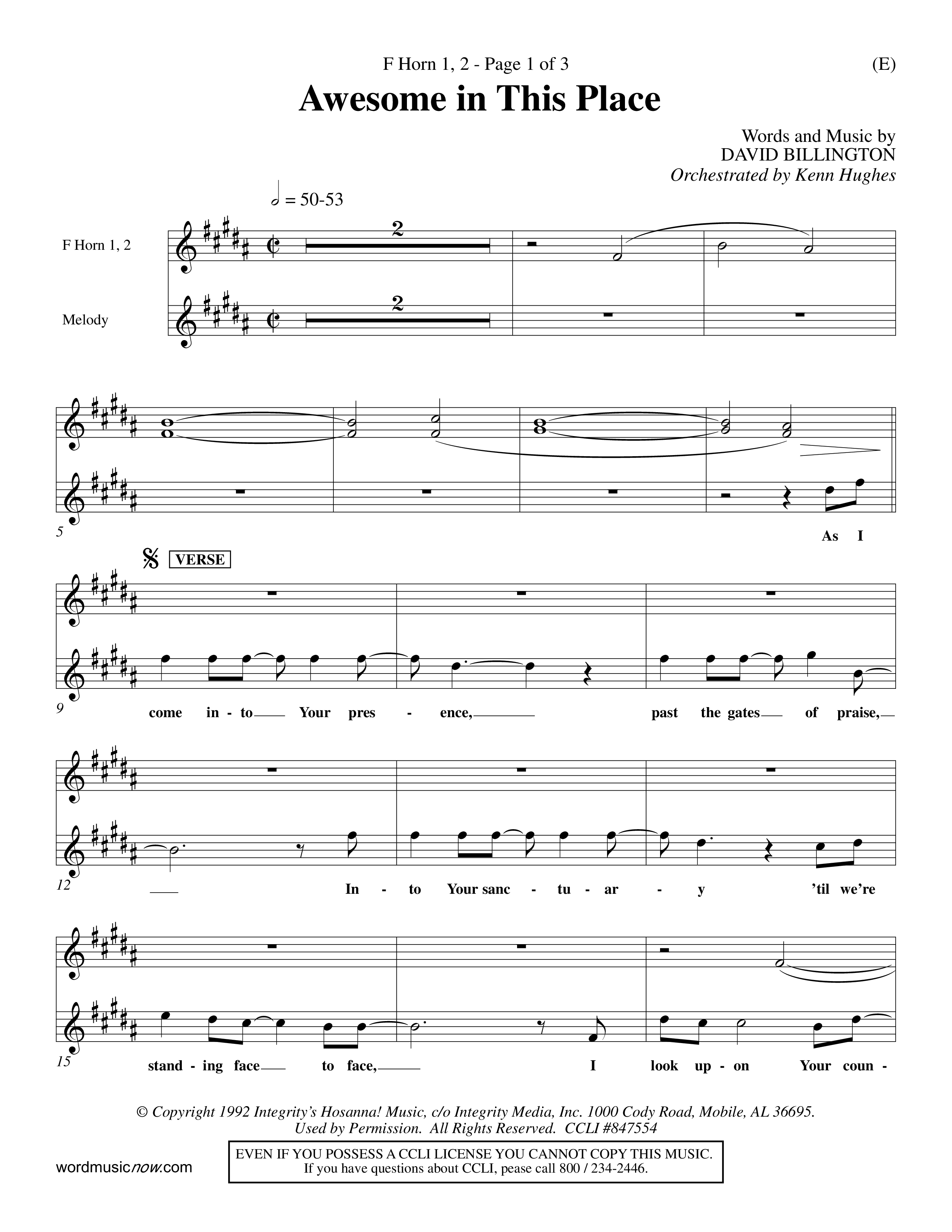 Awesome In This Place (Choral Anthem SATB) French Horn (Word Music Choral / Orch. Kenn Hughes)