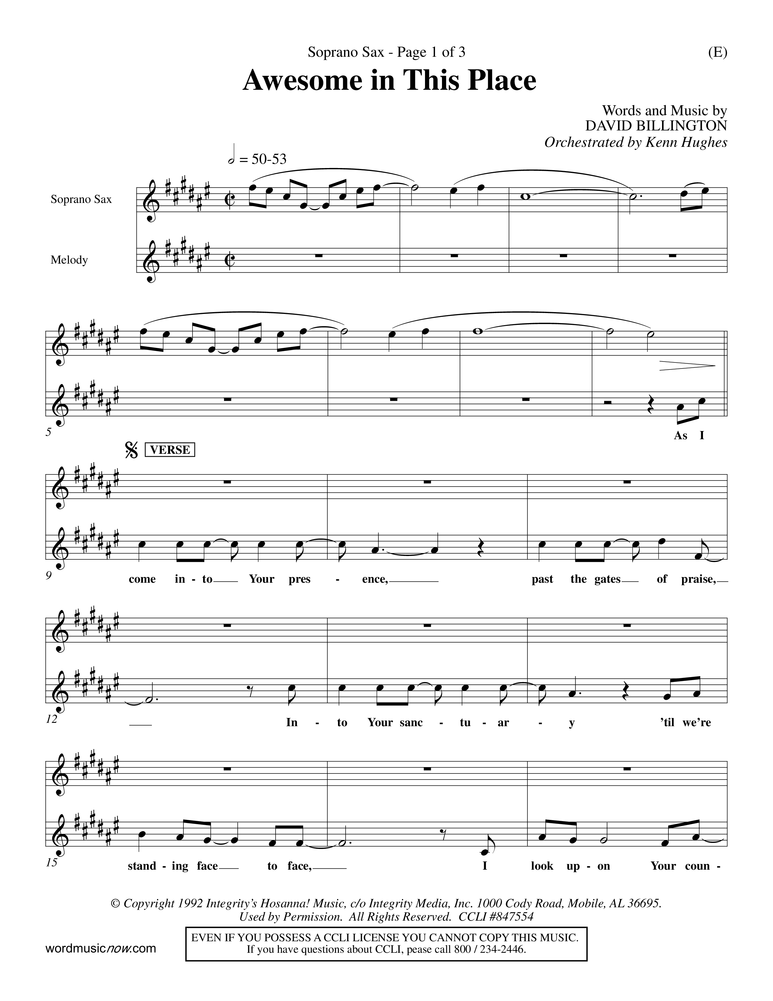 Awesome In This Place (Choral Anthem SATB) Saxophone (Word Music Choral / Orch. Kenn Hughes)