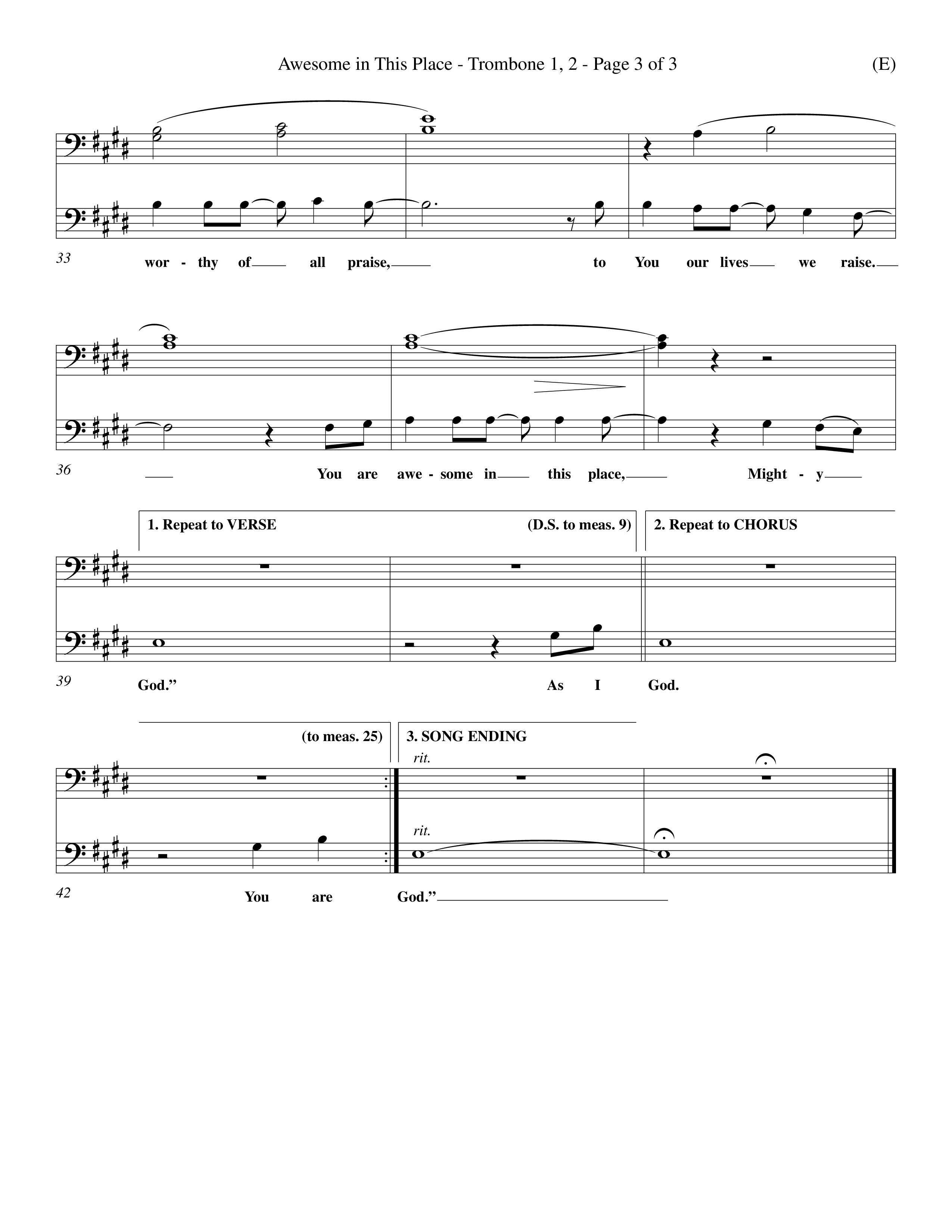 Awesome In This Place (Choral Anthem SATB) Trombone 1/2 (Word Music Choral / Orch. Kenn Hughes)