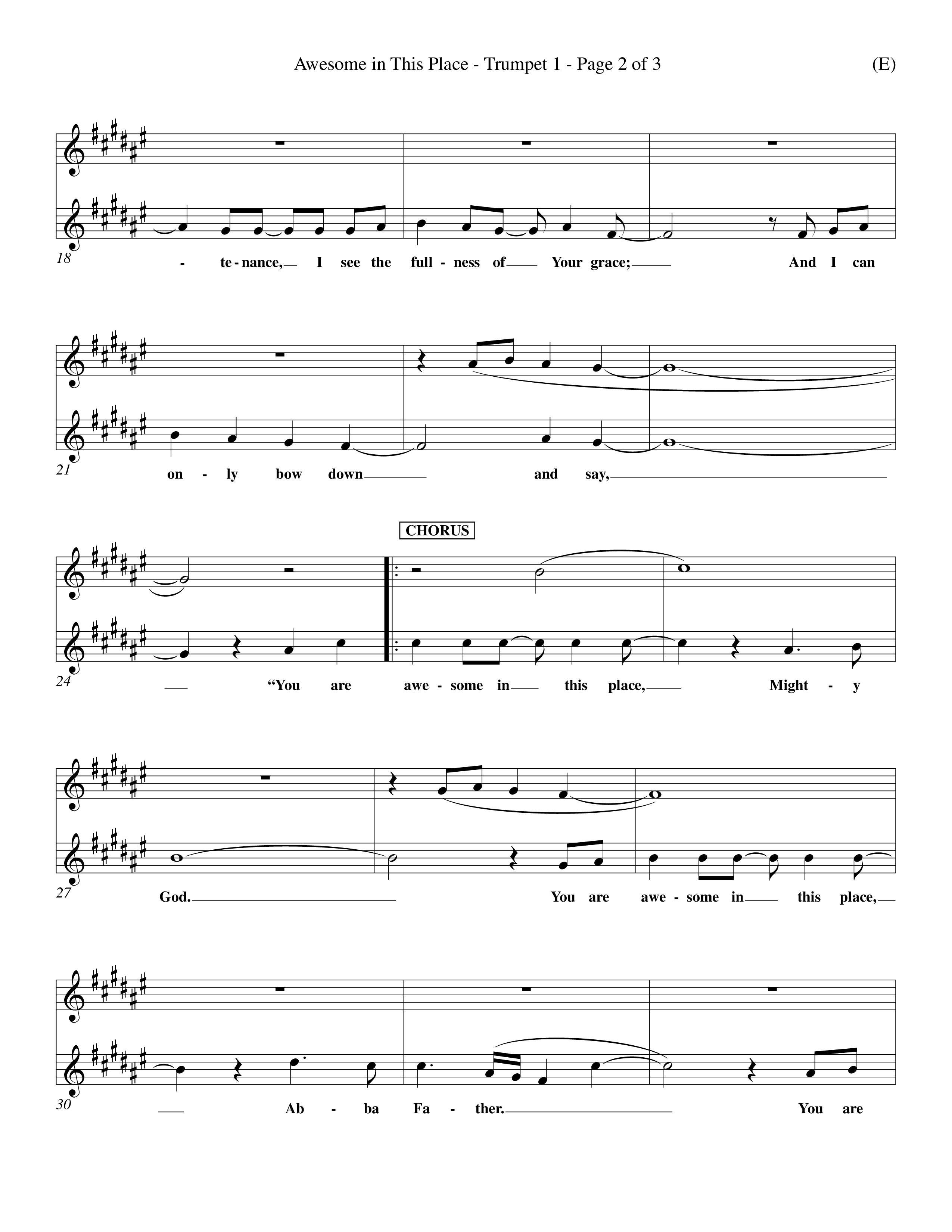 Awesome In This Place (Choral Anthem SATB) Trumpet 1 (Word Music Choral / Orch. Kenn Hughes)