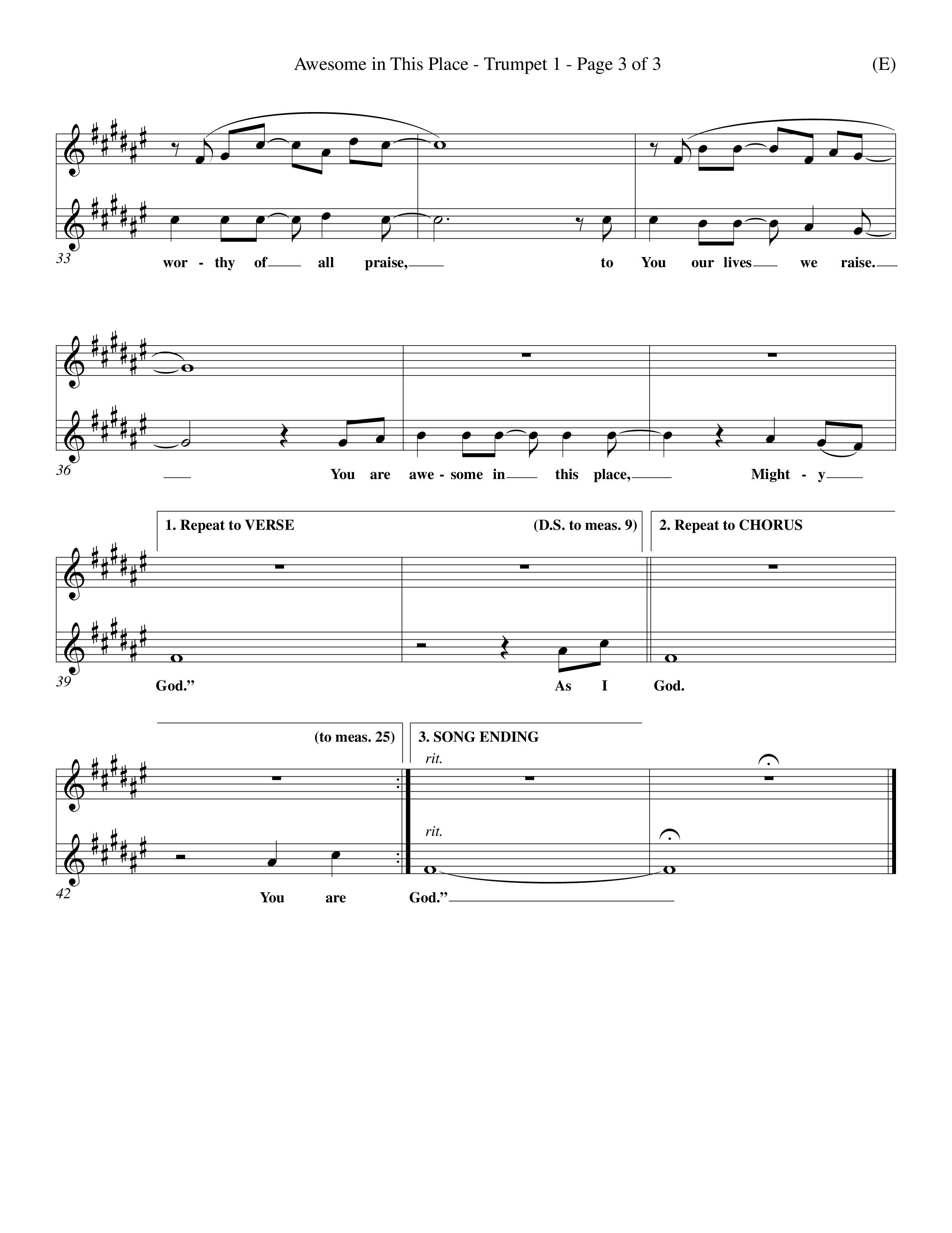 Awesome In This Place (Choral Anthem SATB) Trumpet 1 (Word Music Choral / Orch. Kenn Hughes)