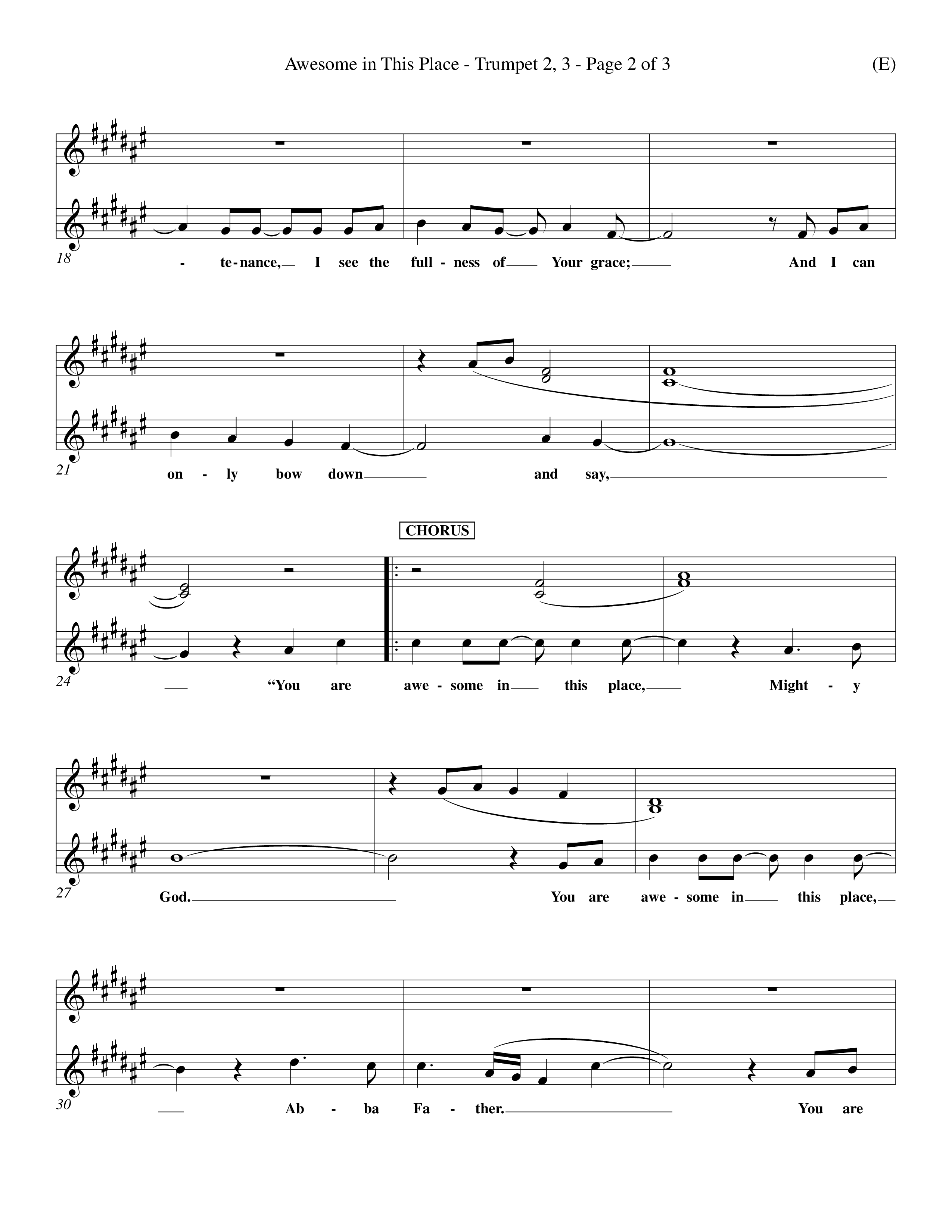 Awesome In This Place (Choral Anthem SATB) Trumpet 2/3 (Word Music Choral / Orch. Kenn Hughes)