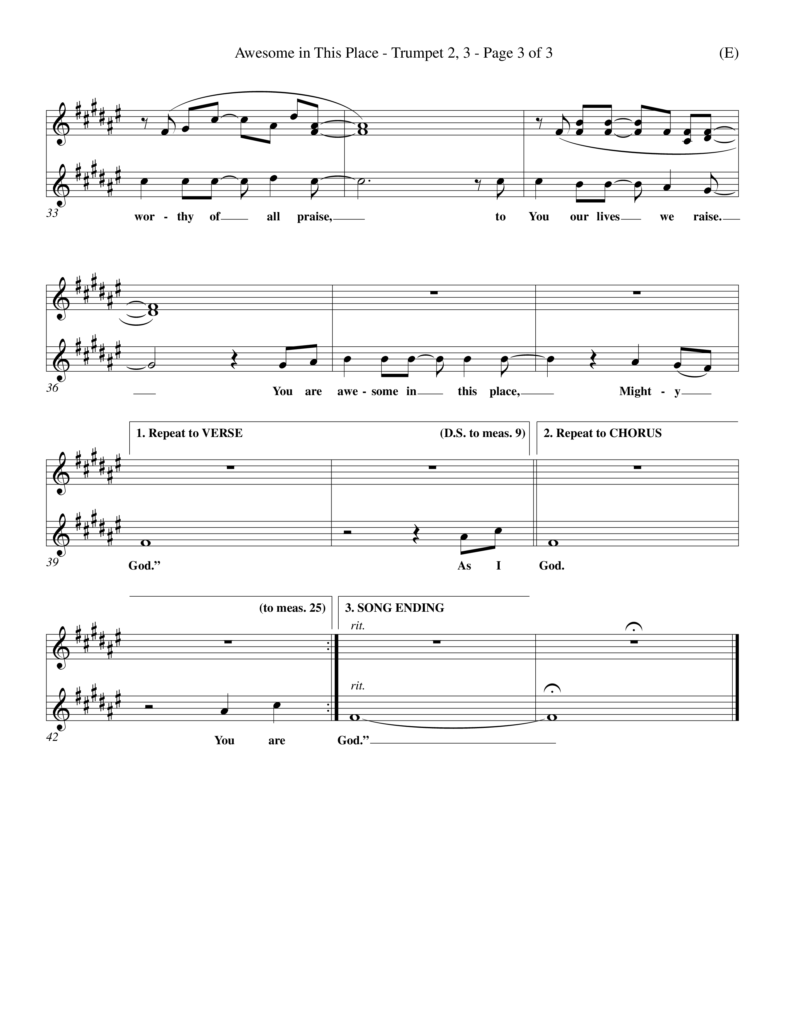 Awesome In This Place (Choral Anthem SATB) Trumpet 2/3 (Word Music Choral / Orch. Kenn Hughes)