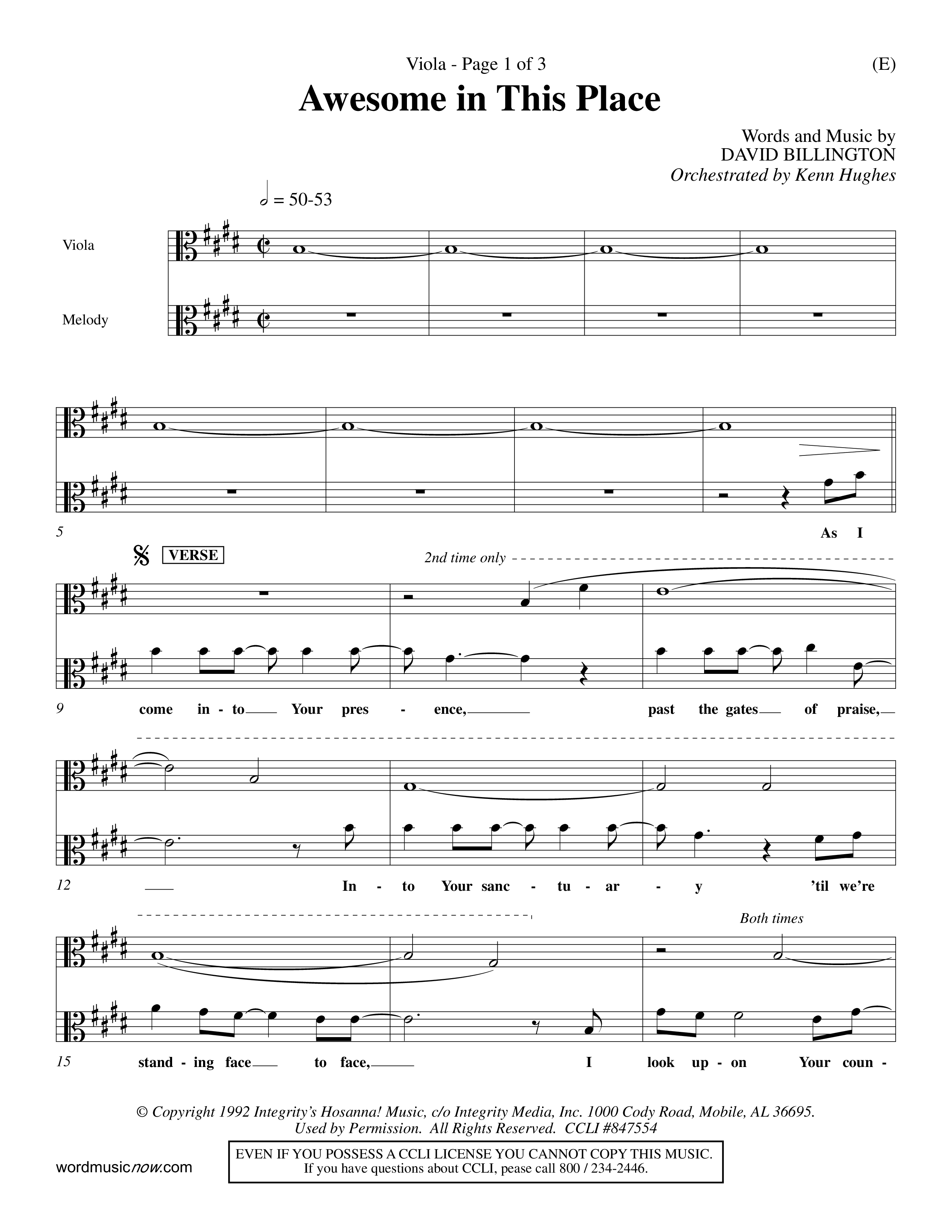 Awesome In This Place (Choral Anthem SATB) Viola (Word Music Choral / Orch. Kenn Hughes)
