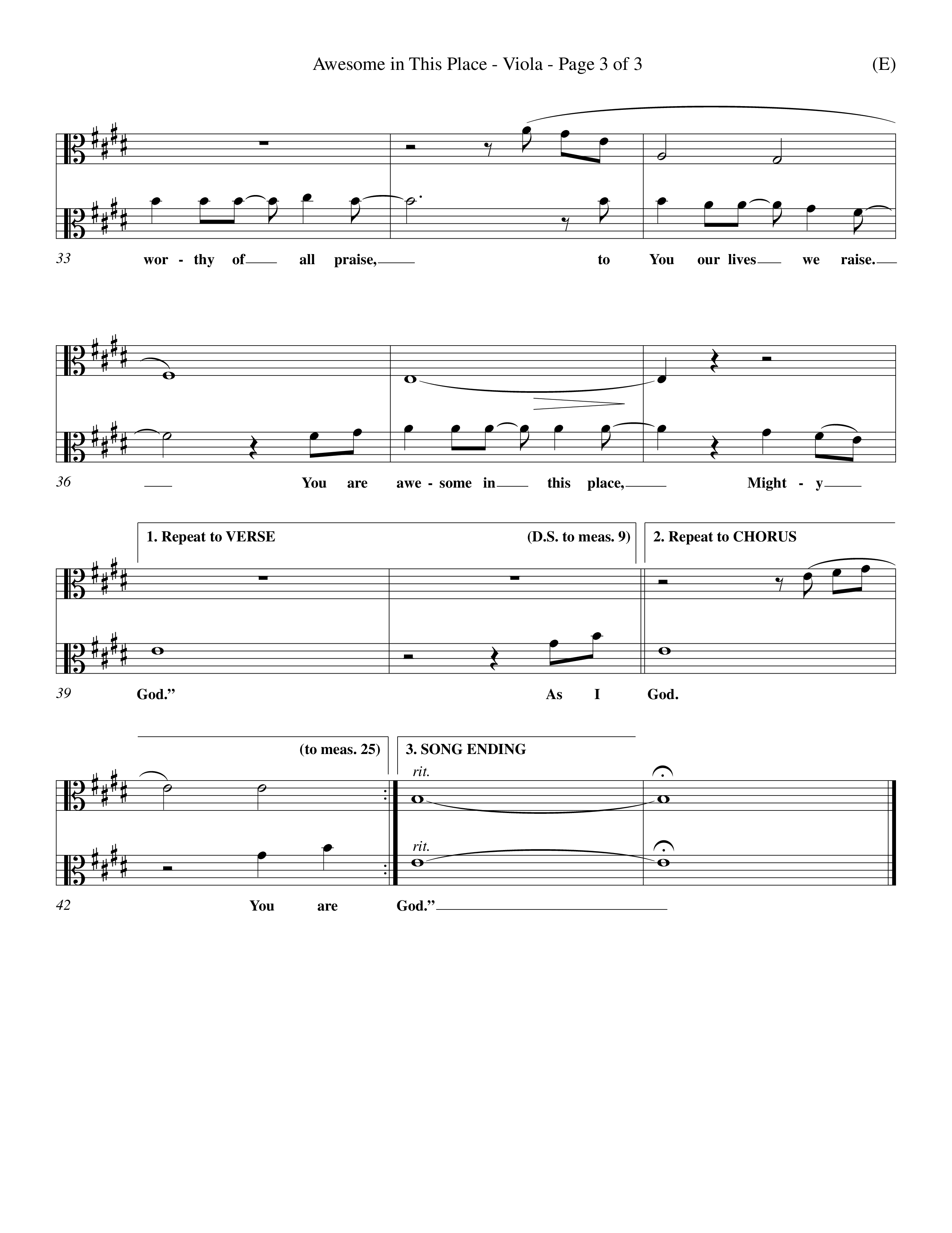 Awesome In This Place (Choral Anthem SATB) Viola (Word Music Choral / Orch. Kenn Hughes)