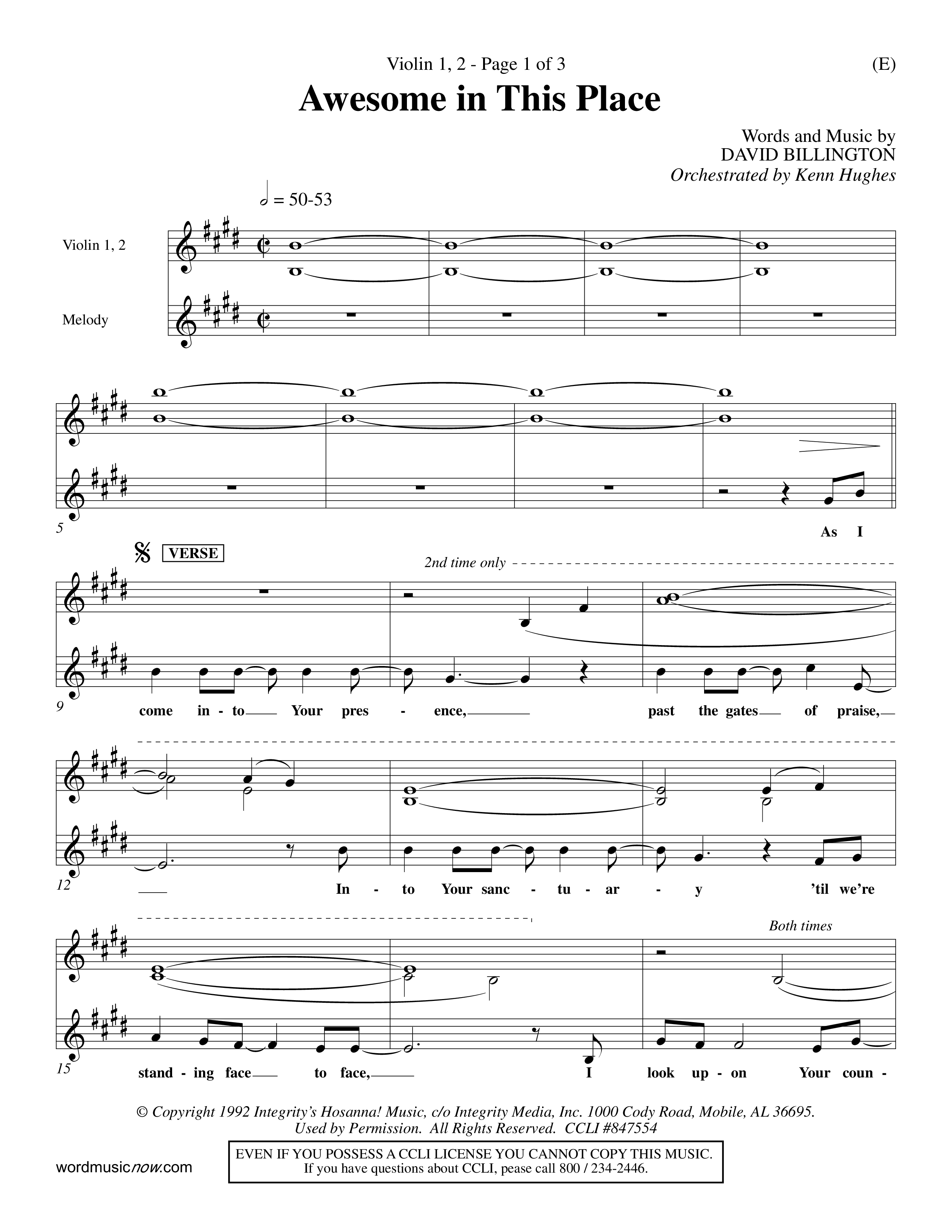 Awesome In This Place (Choral Anthem SATB) Violin 1/2 (Word Music Choral / Orch. Kenn Hughes)